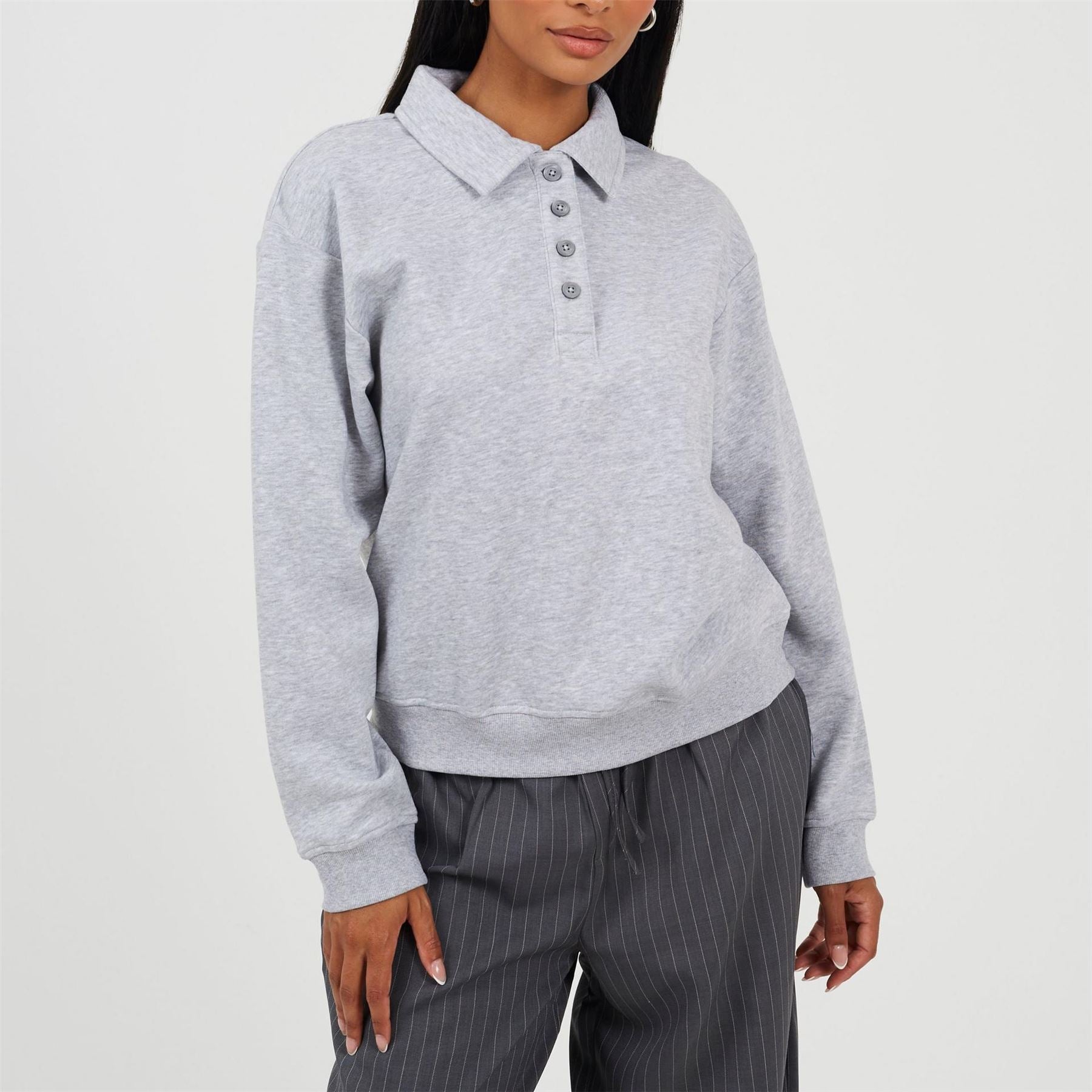 Brave Soul Womens Quarter Button Down Sweatshirt With Collar