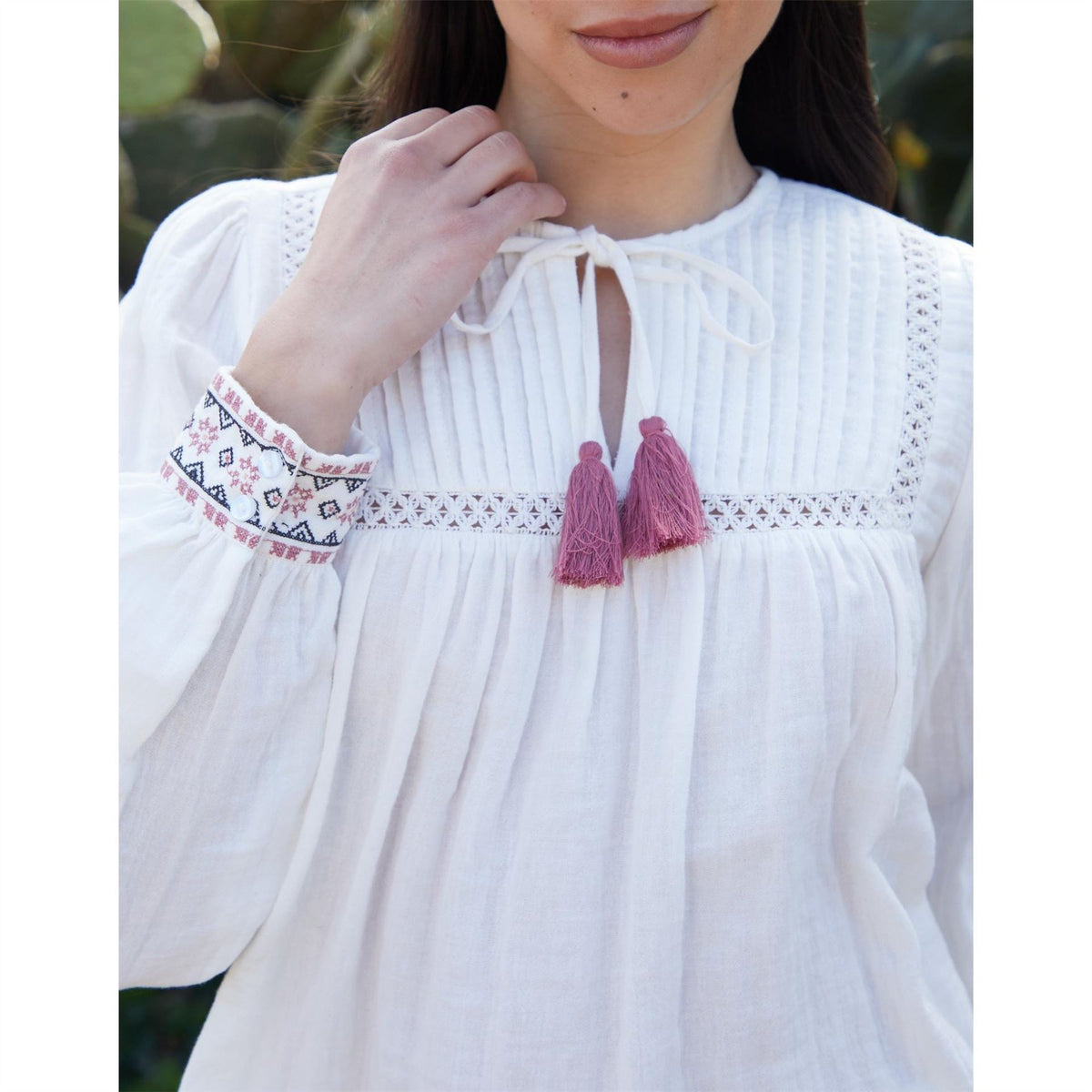 Threadbare Reema Tie Neck Long Sleeve Peasant Blouse