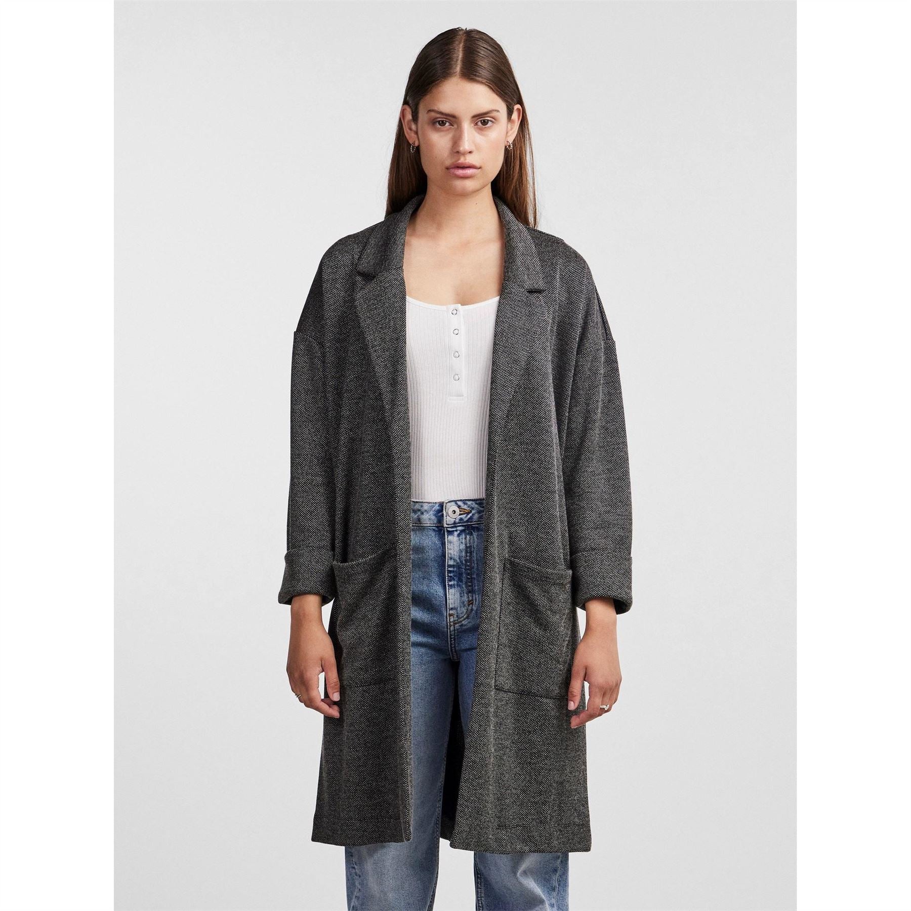 Pieces Notched Neck Relaxed Fit Coat