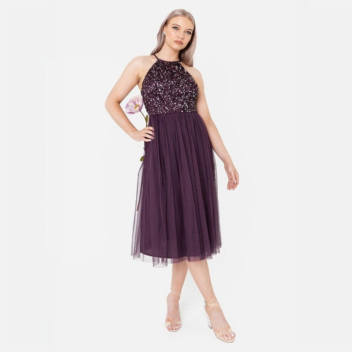 Maya Deluxe De Halter Neck Sleeveless Midi Babydoll Dress