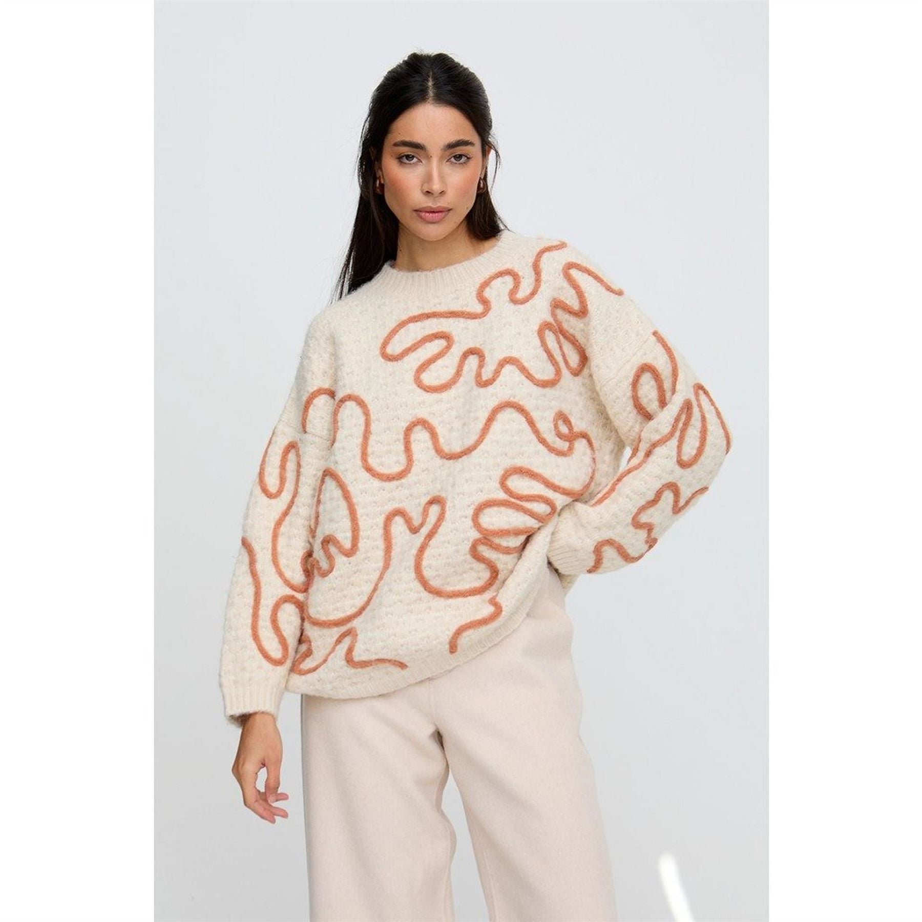 Raffya Elton Crew Neck Drop Shoulder Sweater