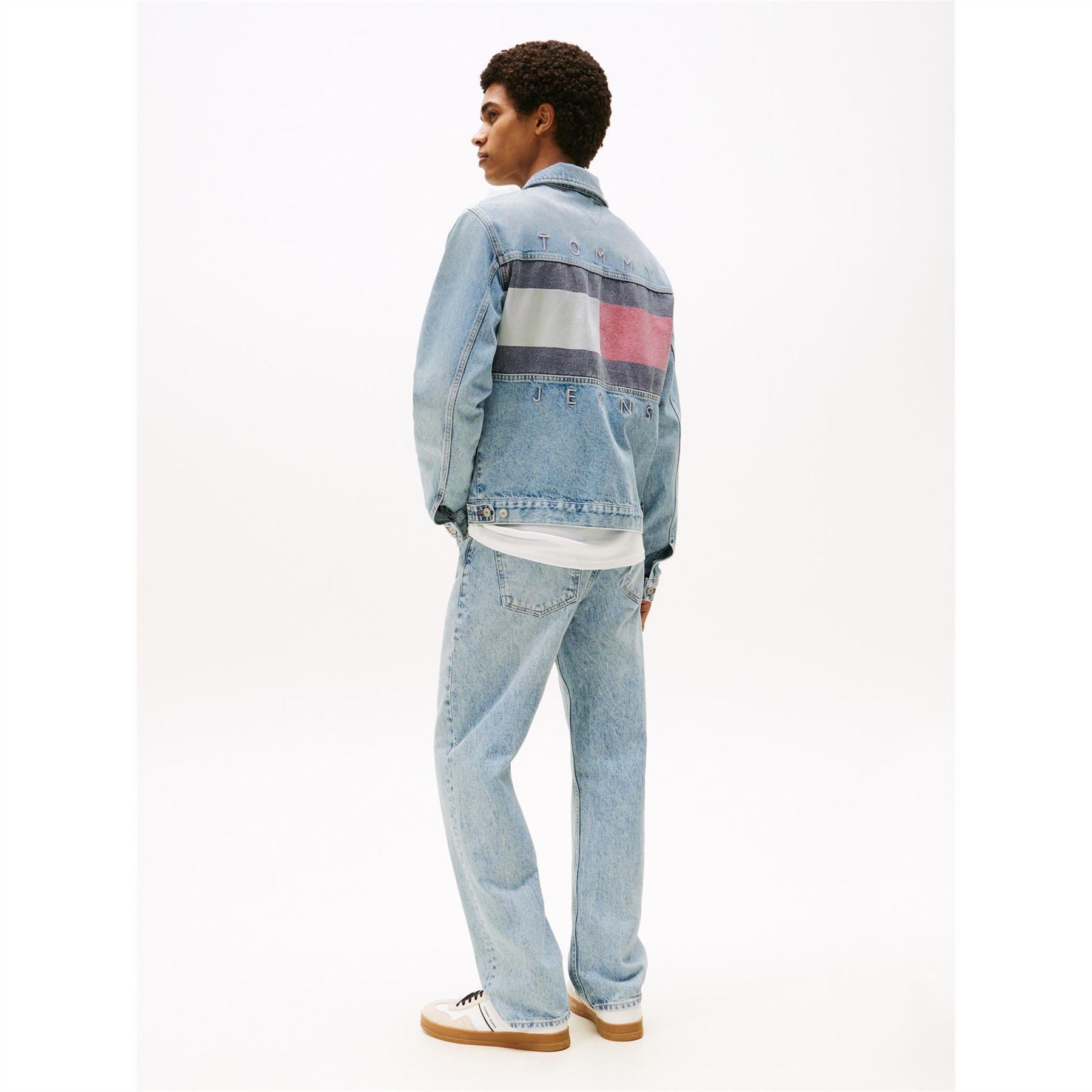 Tommy Jeans Flag Graphic Denim Jacket with Chest Pocket