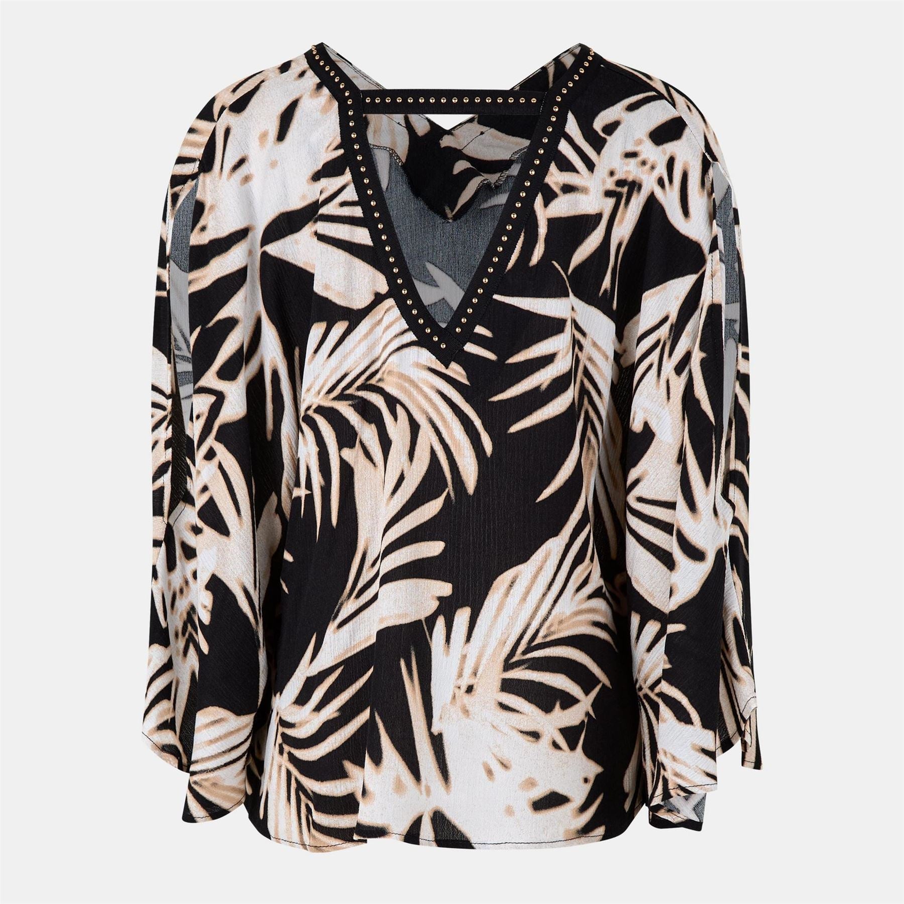 Biba V-Neck Relaxed Fit Long Sleeve Blouse
