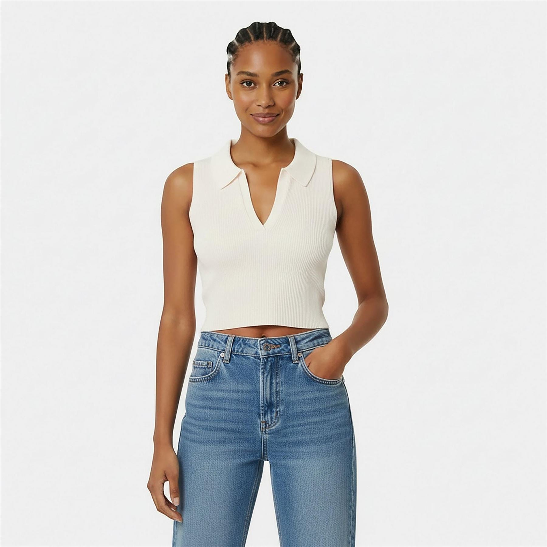 Jack Wills Knitted Polo Crop Top