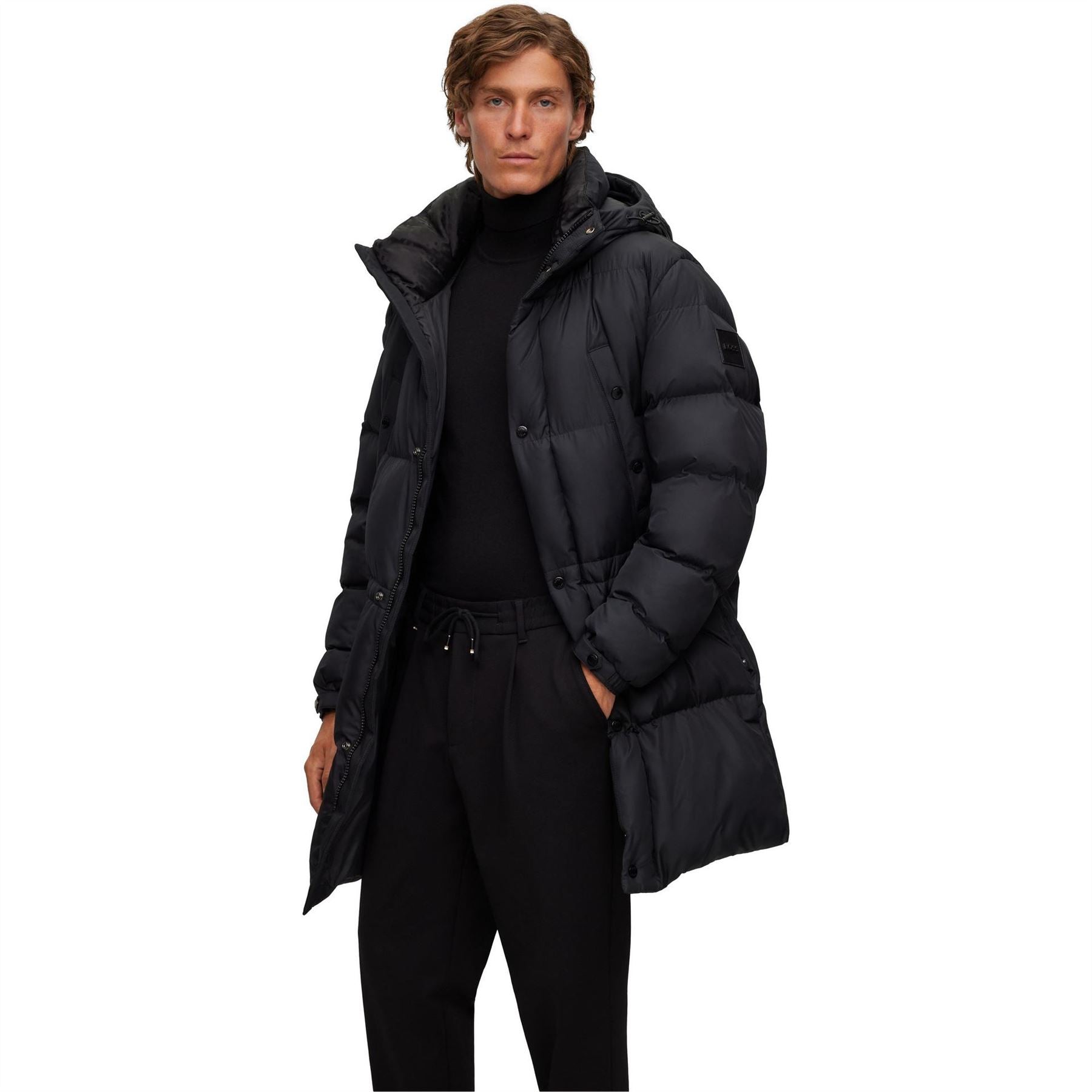 Boss Hooded Solid Patterned Puffer Coat