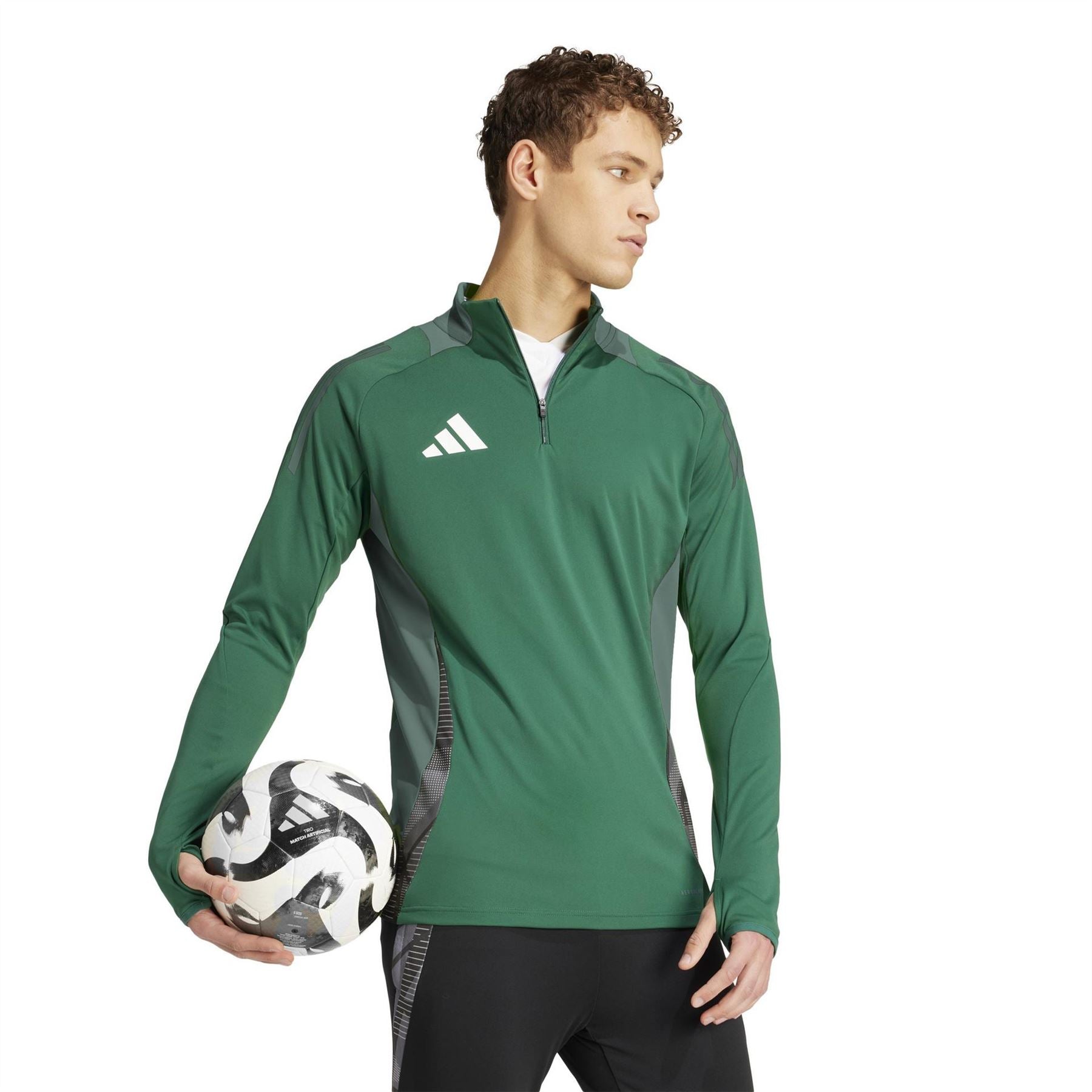 adidas Tiro24 Zip Neck Band Collar Long Sleeve Athletic Top