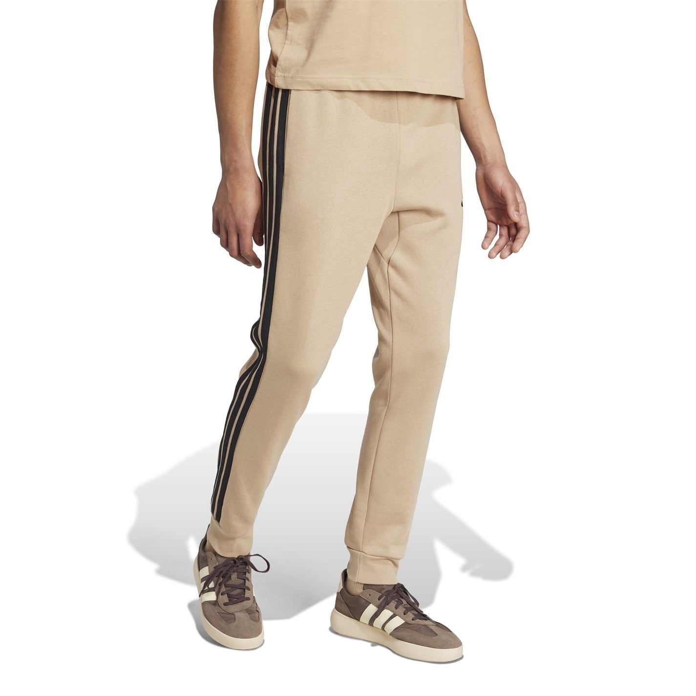 adidas Fleece Tapered Cuff 3 Stripes Joggers M
