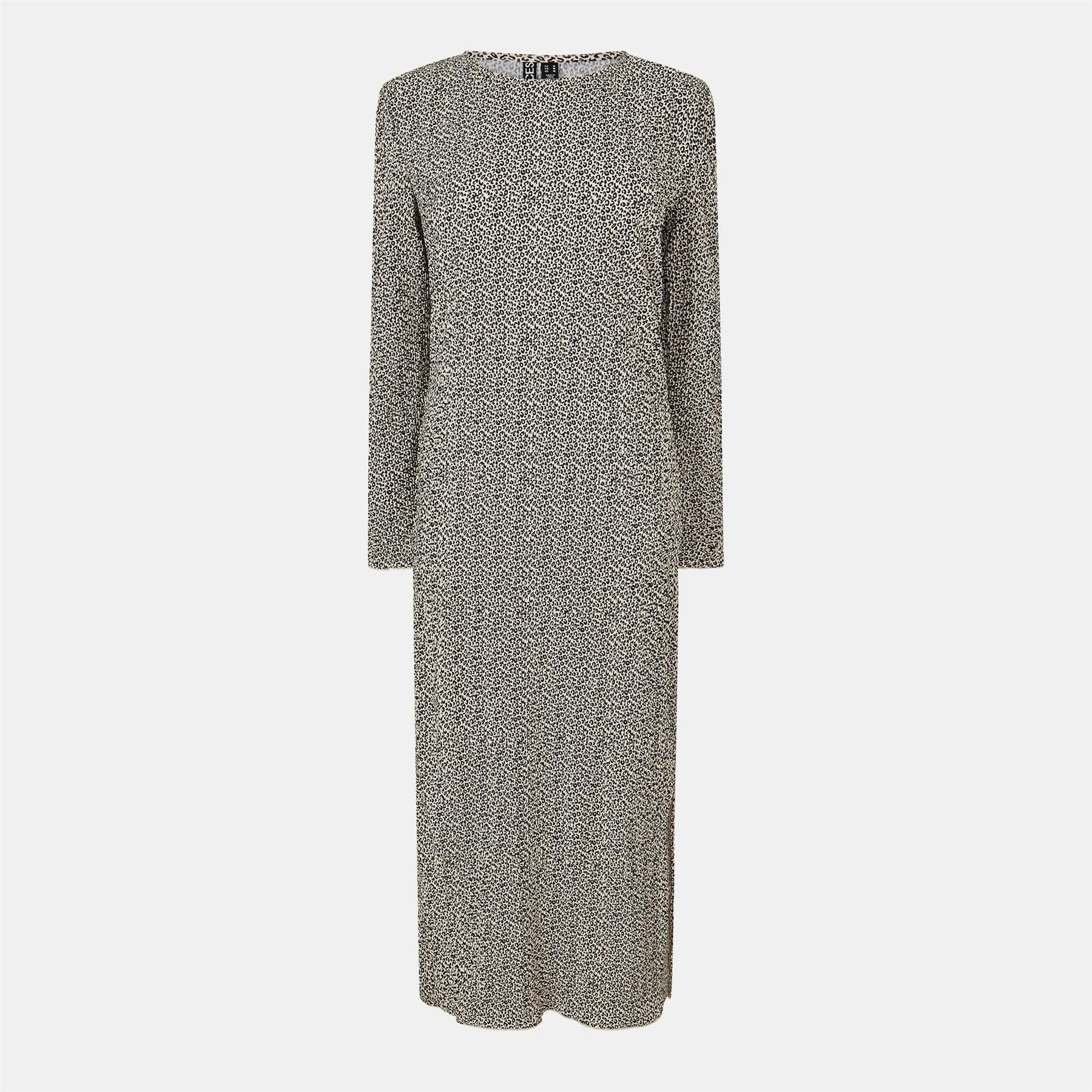 Pieces Kni Crew Neck Long Sleeve Midi Dress