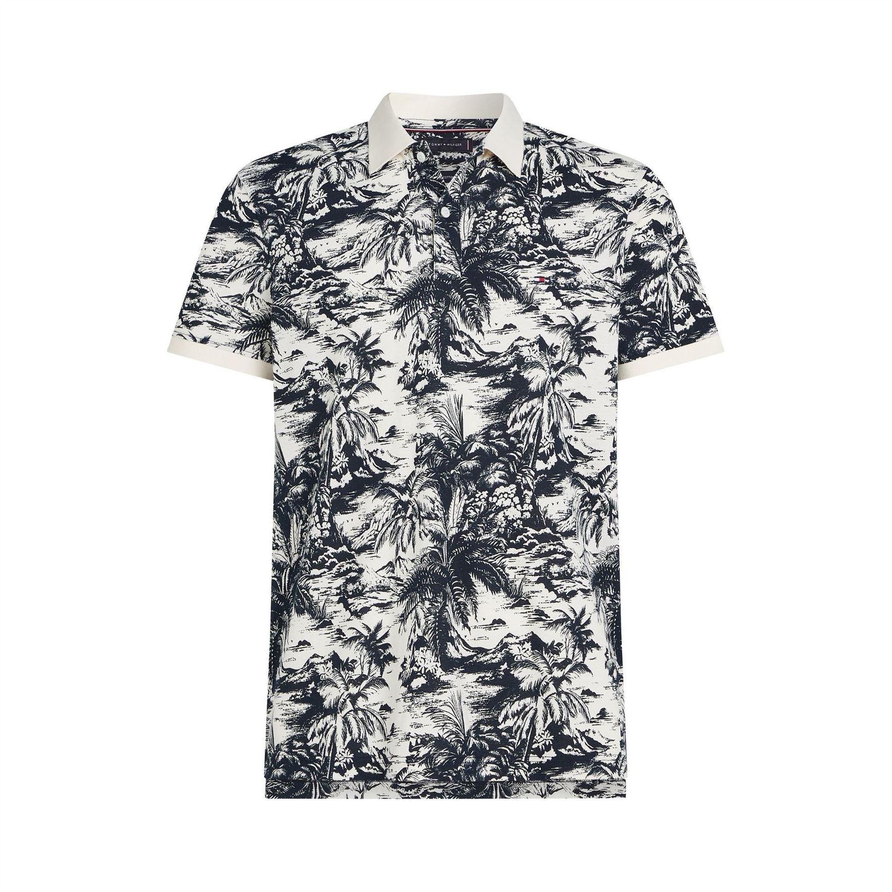 Tommy Hilfiger All Over Print Linen Short Sleeve Polo Shirt
