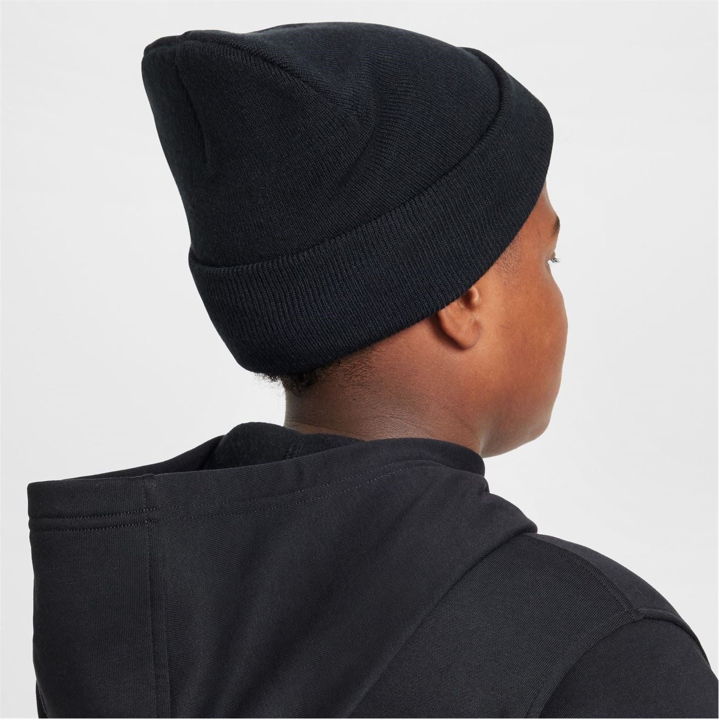 Nike Nsw Junior Wordmark Embroidered Logo Ribbed Cord Effect Fold Up Brim Beanie