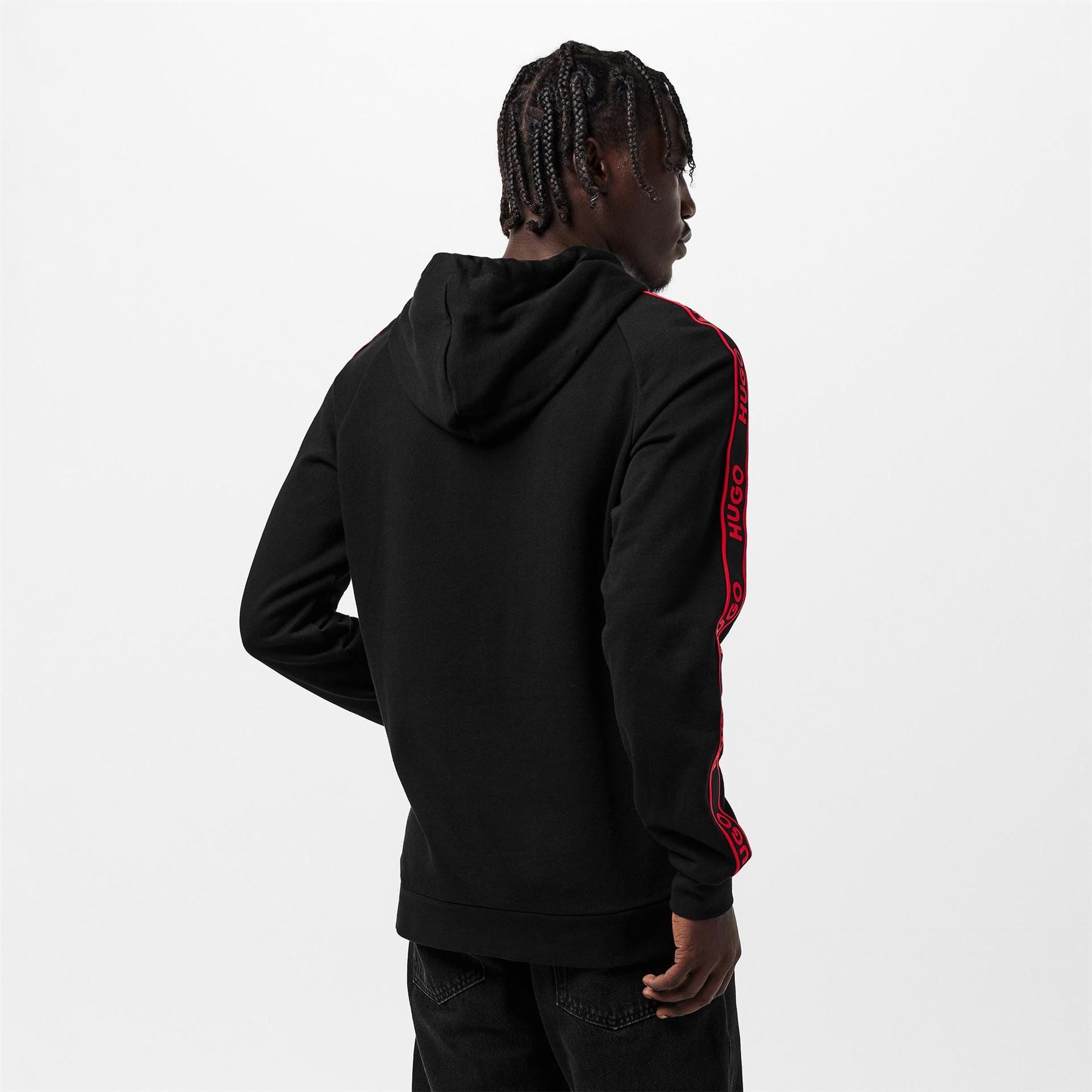 Hugo HUGO Bodywear Liam Soft Cotton Pullover Hoodie with Logo Tape Detail   Natural Fabric