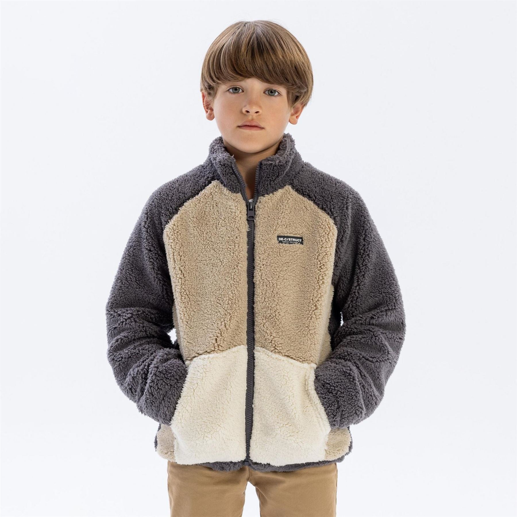 Minoti Boys Sherpa Fleece Jacket Contrast Pocket Brown