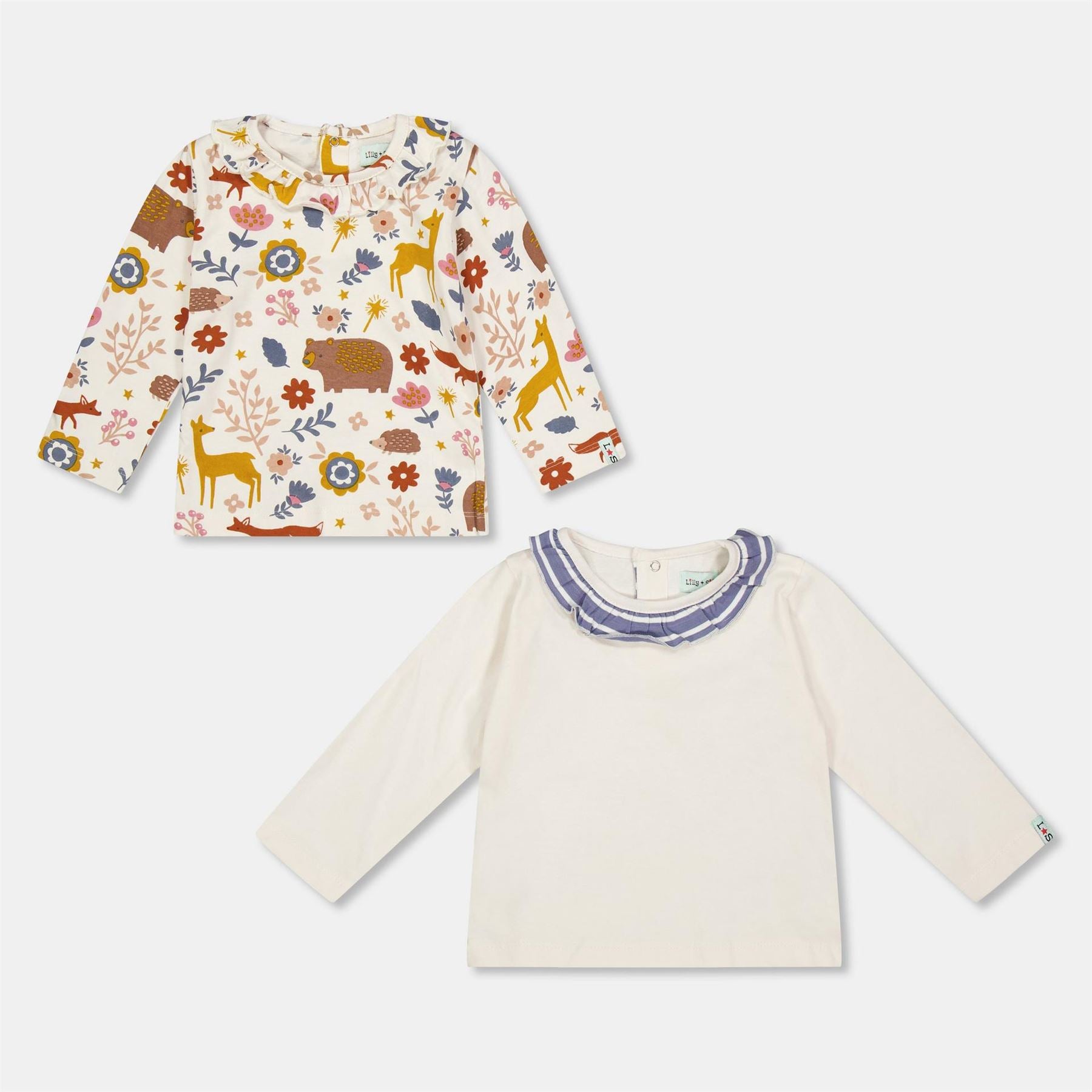 Lilly and Sid  And  Sid Multicoloured Animal Forest Print And Plain Top   2 Pack