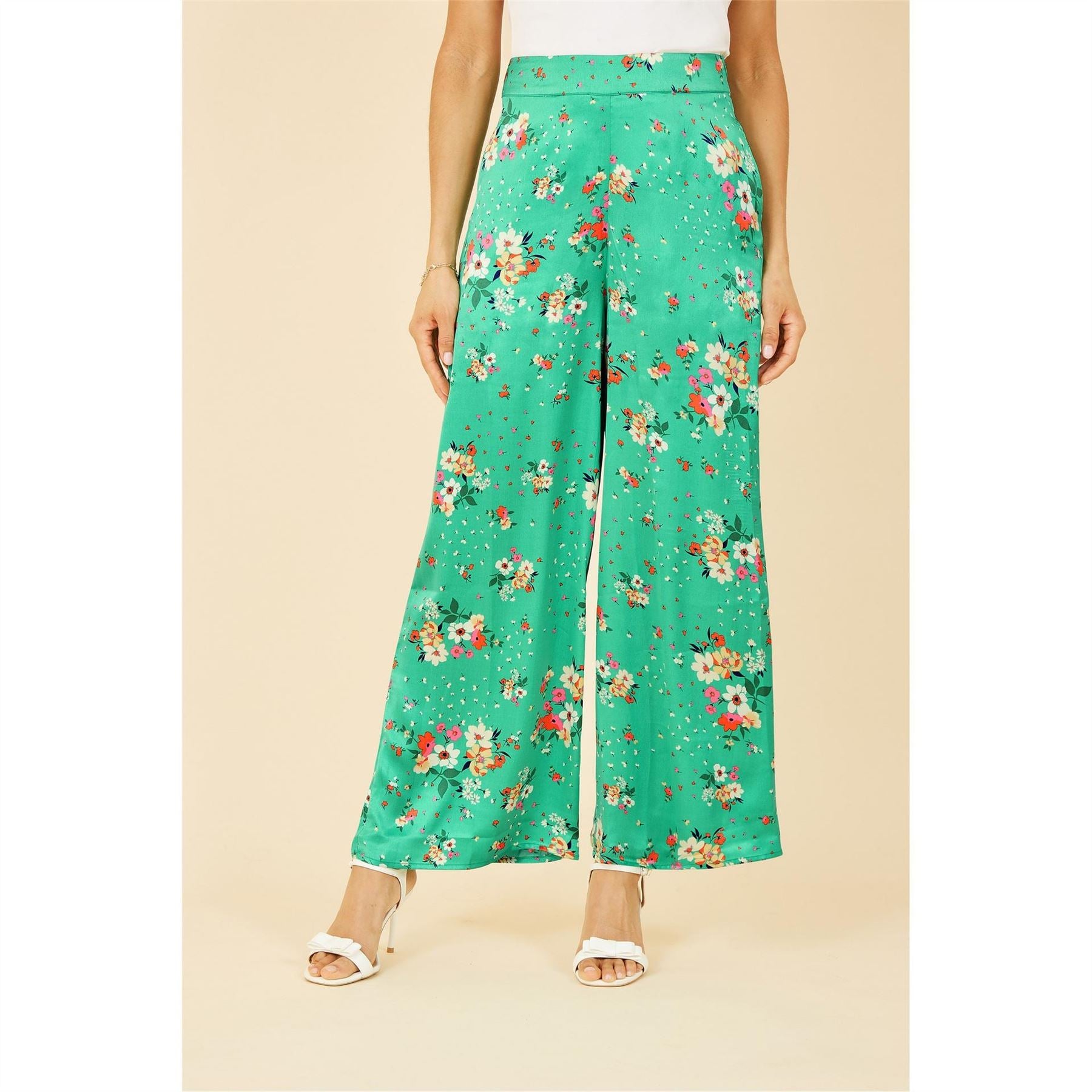 Yumi Floral Satin Wide Leg Trousers