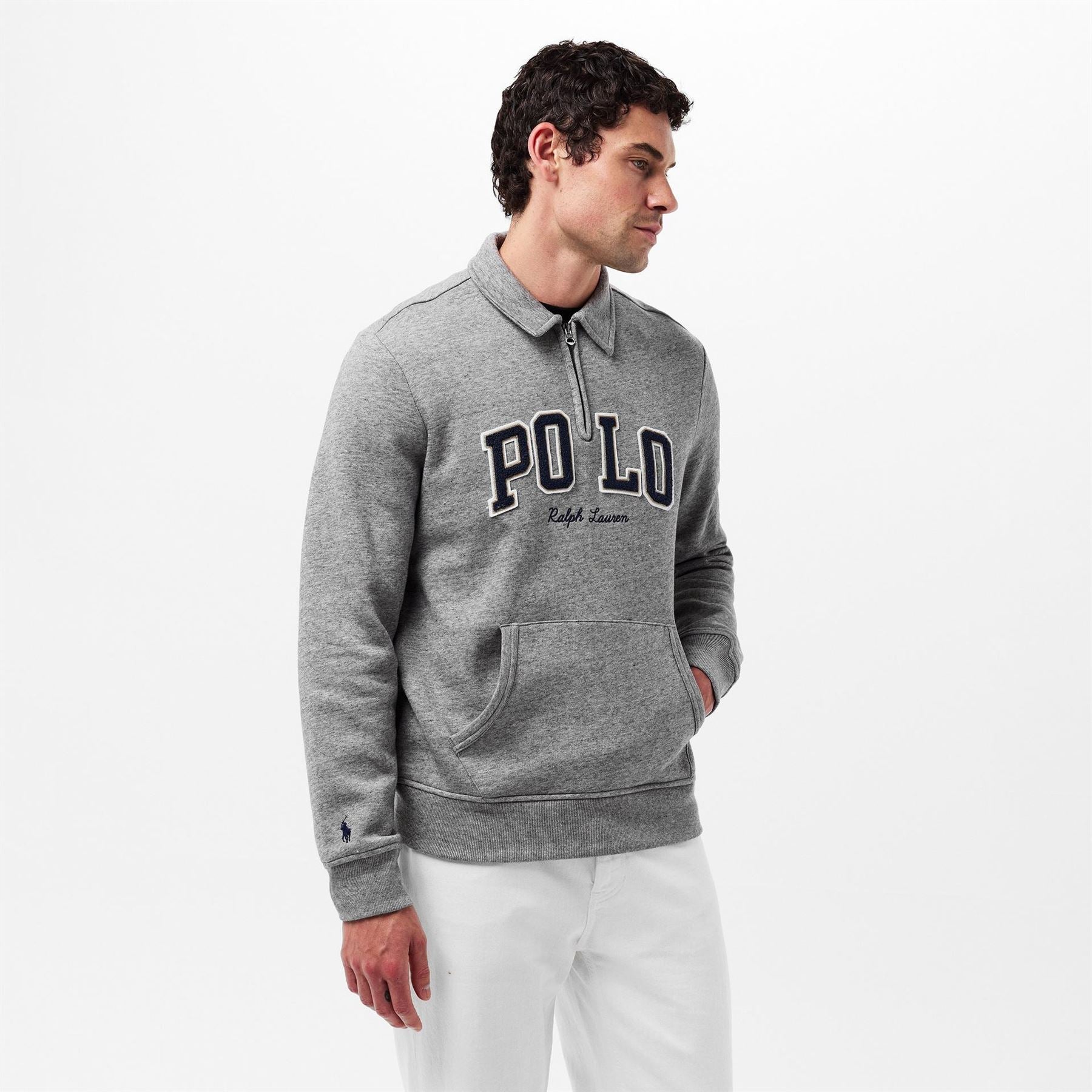 Polo Ralph Lauren Solid Patterned Quarter Zipper Ribbed Cuff Sweat Jacket
