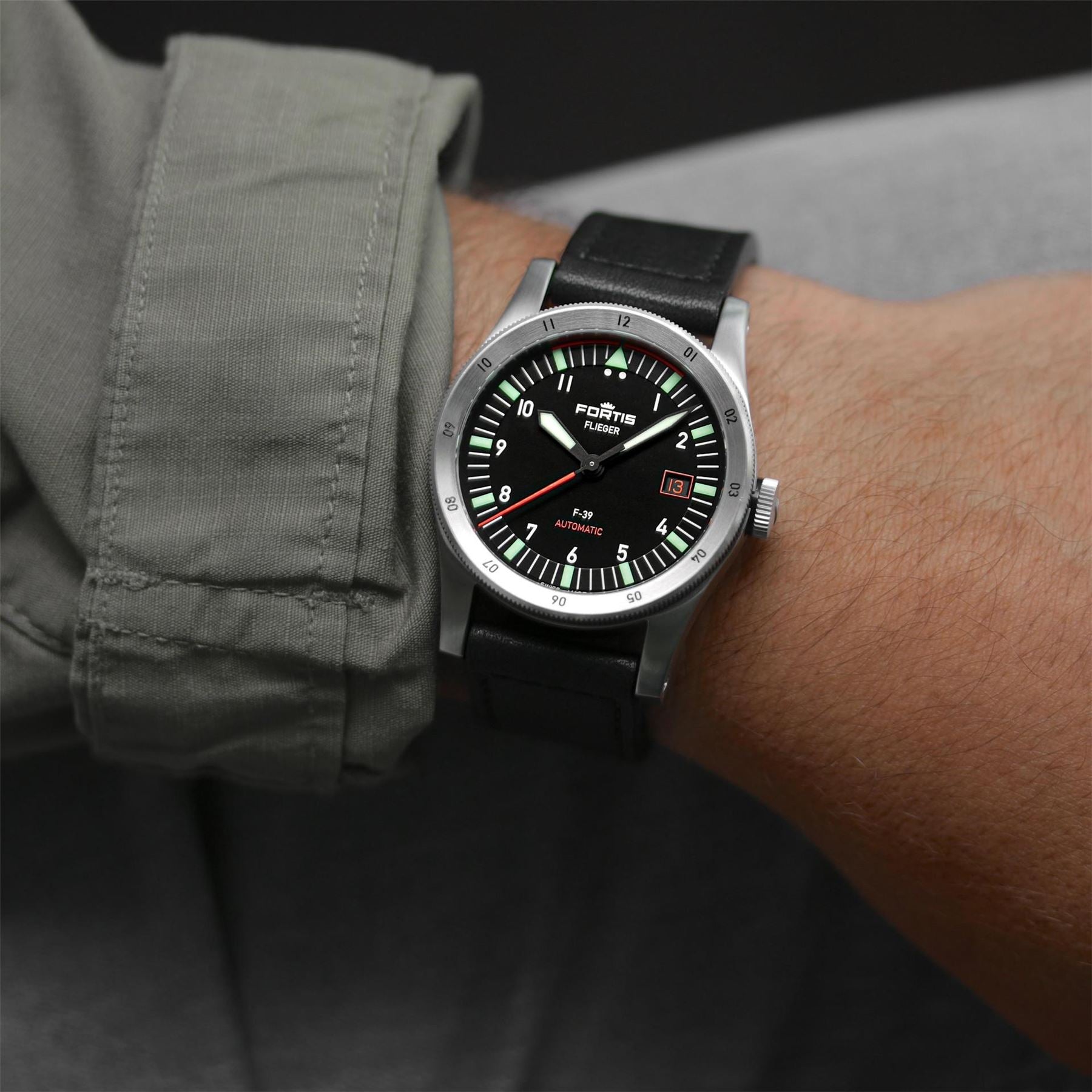 Fortis Flieger Stainless Steel Leather Strap Automatic Auto Analogue Watch