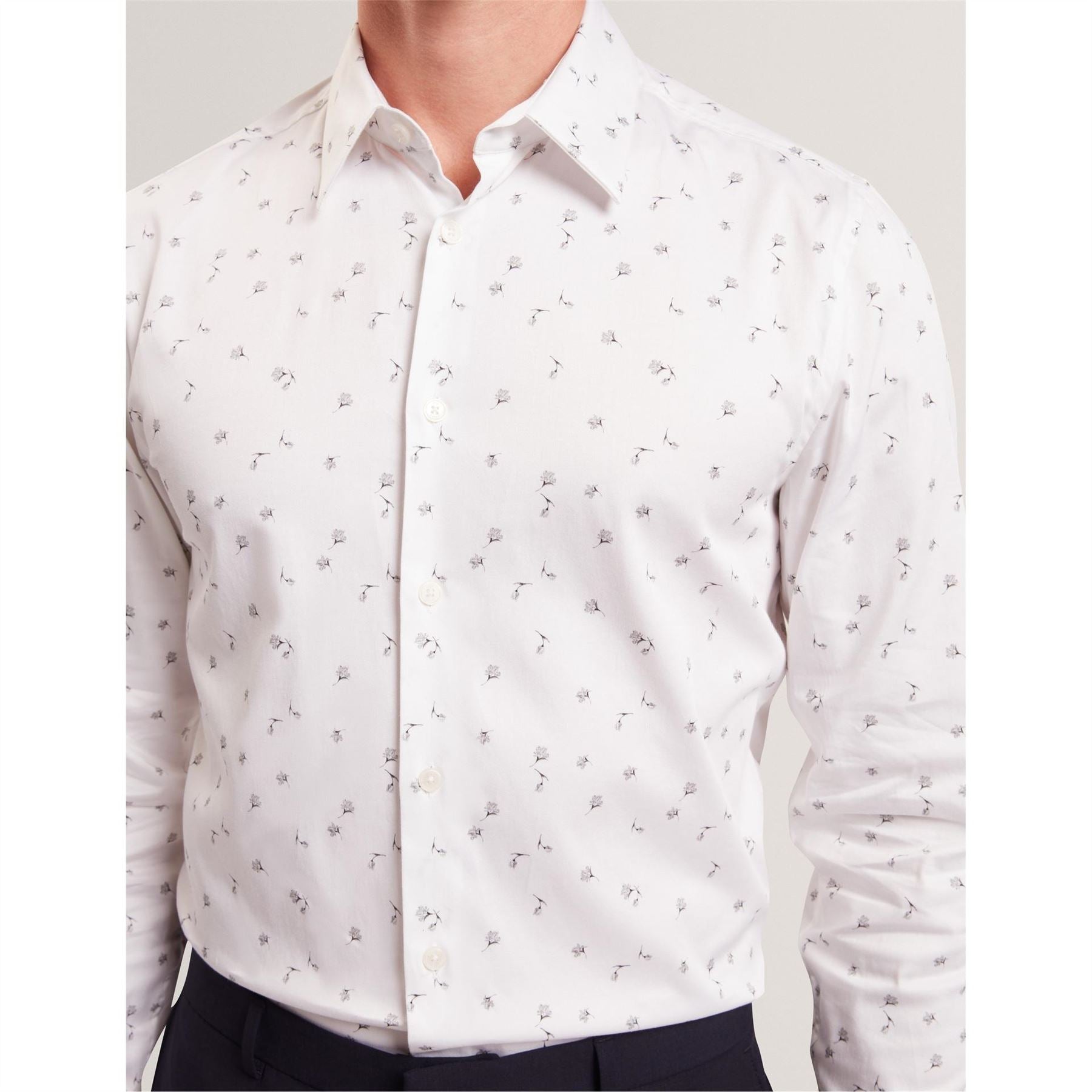 Ted Baker Floral Collared Neck Long Sleeve Slim Fit Shirt