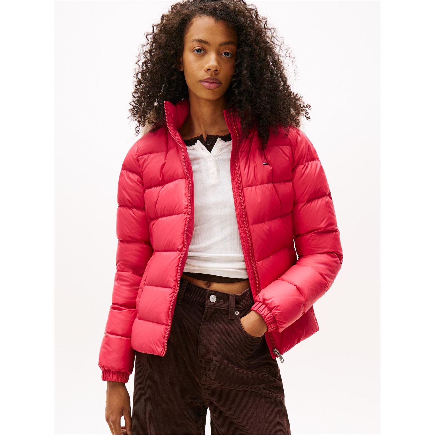 Tommy Jeans Essential Quilted Wind Resistant Faux Fur Hood RDS Down Short Puffer Jacket