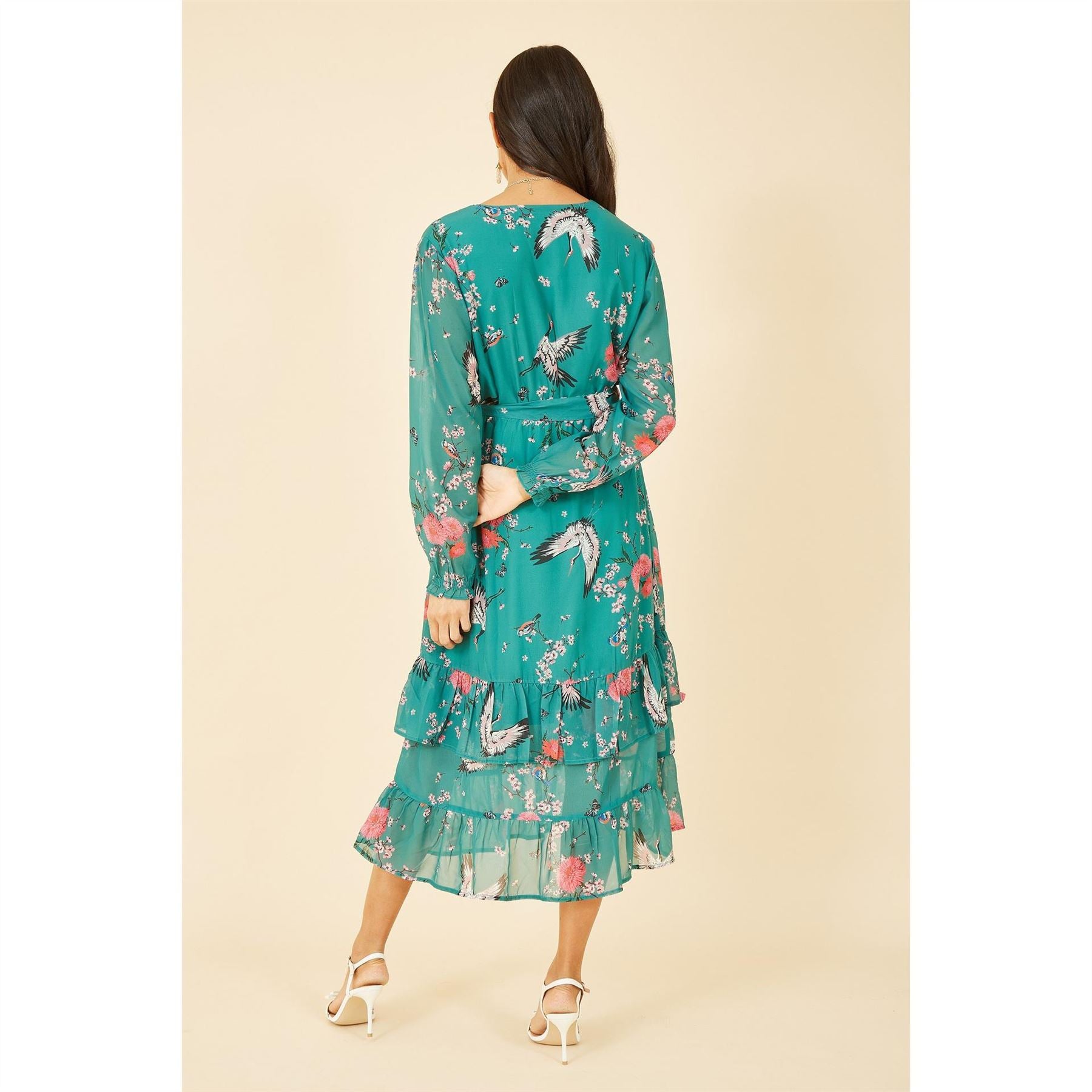 Yumi Crane Print Wrap Midi Dress