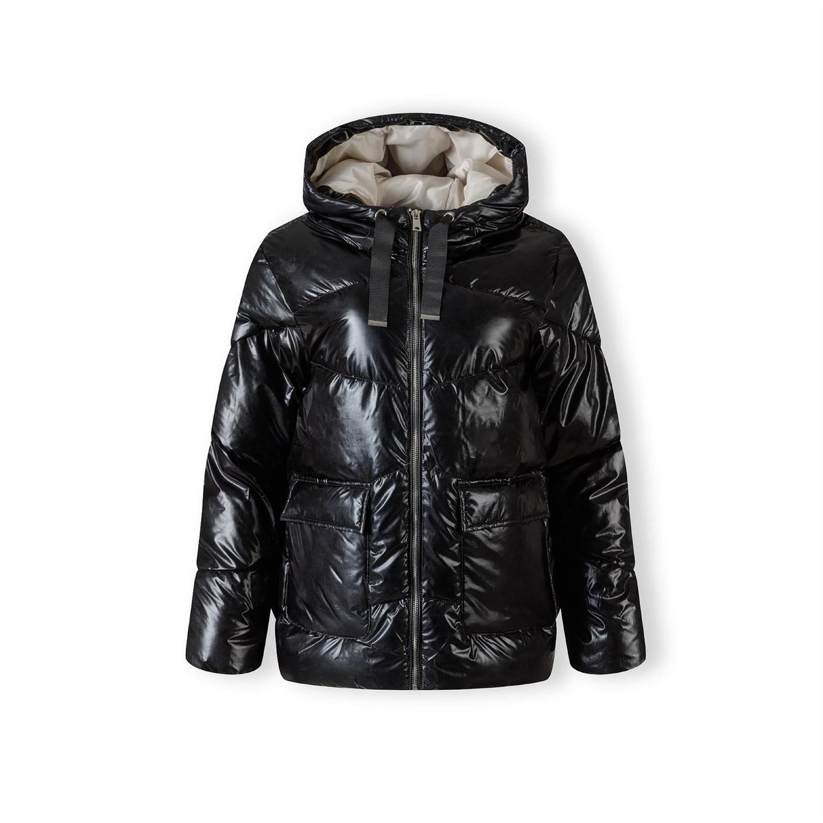 Minoti Women Quilted Short Hooded Jacket With Zip And Pockets Black