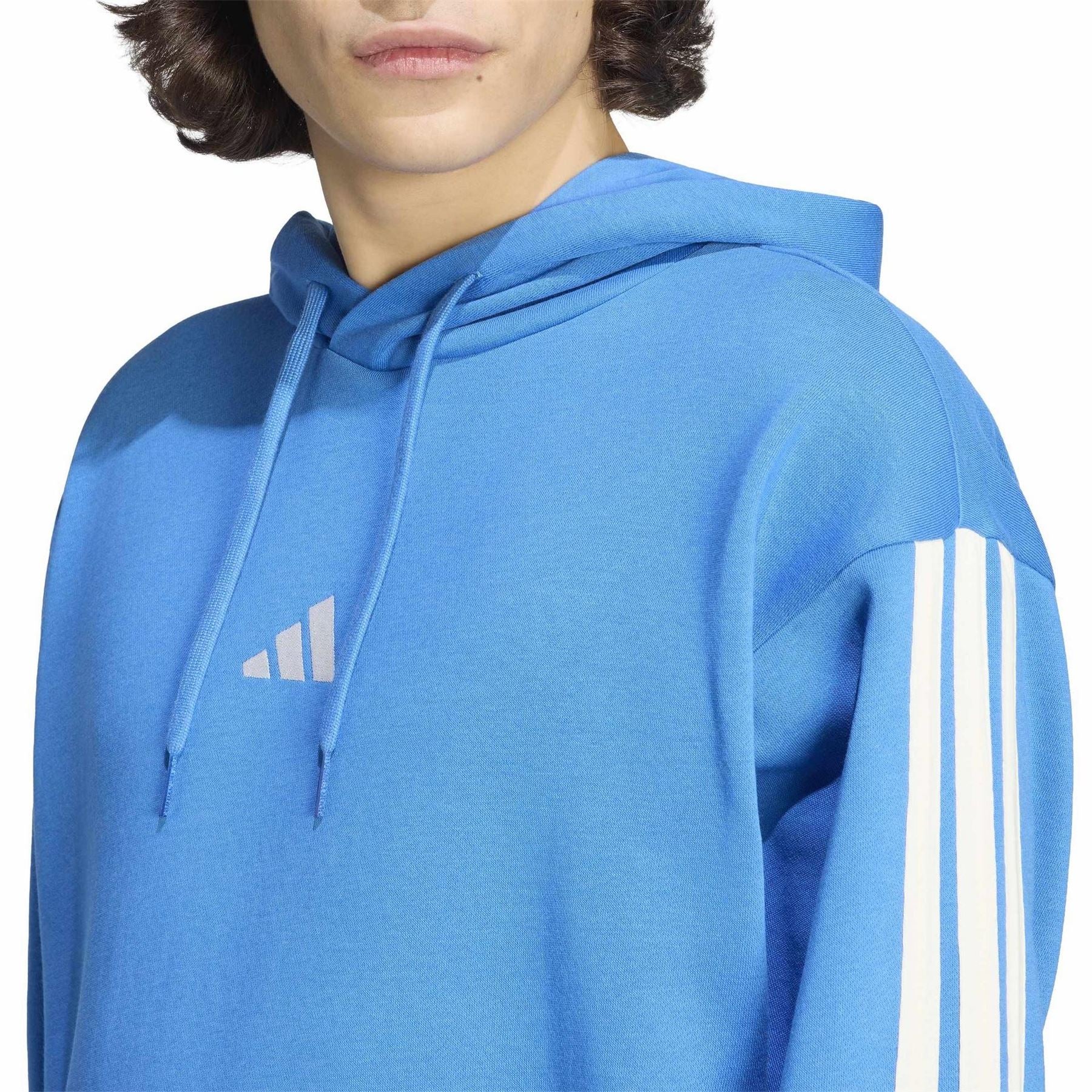 adidas 3 Stripes Fleece Over The Head Hoodie