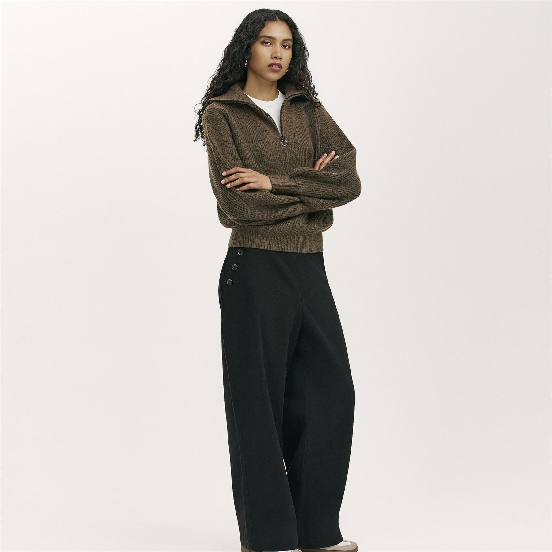 Finery Maddy Zip Neck Funnel Long Sleeve Sweater