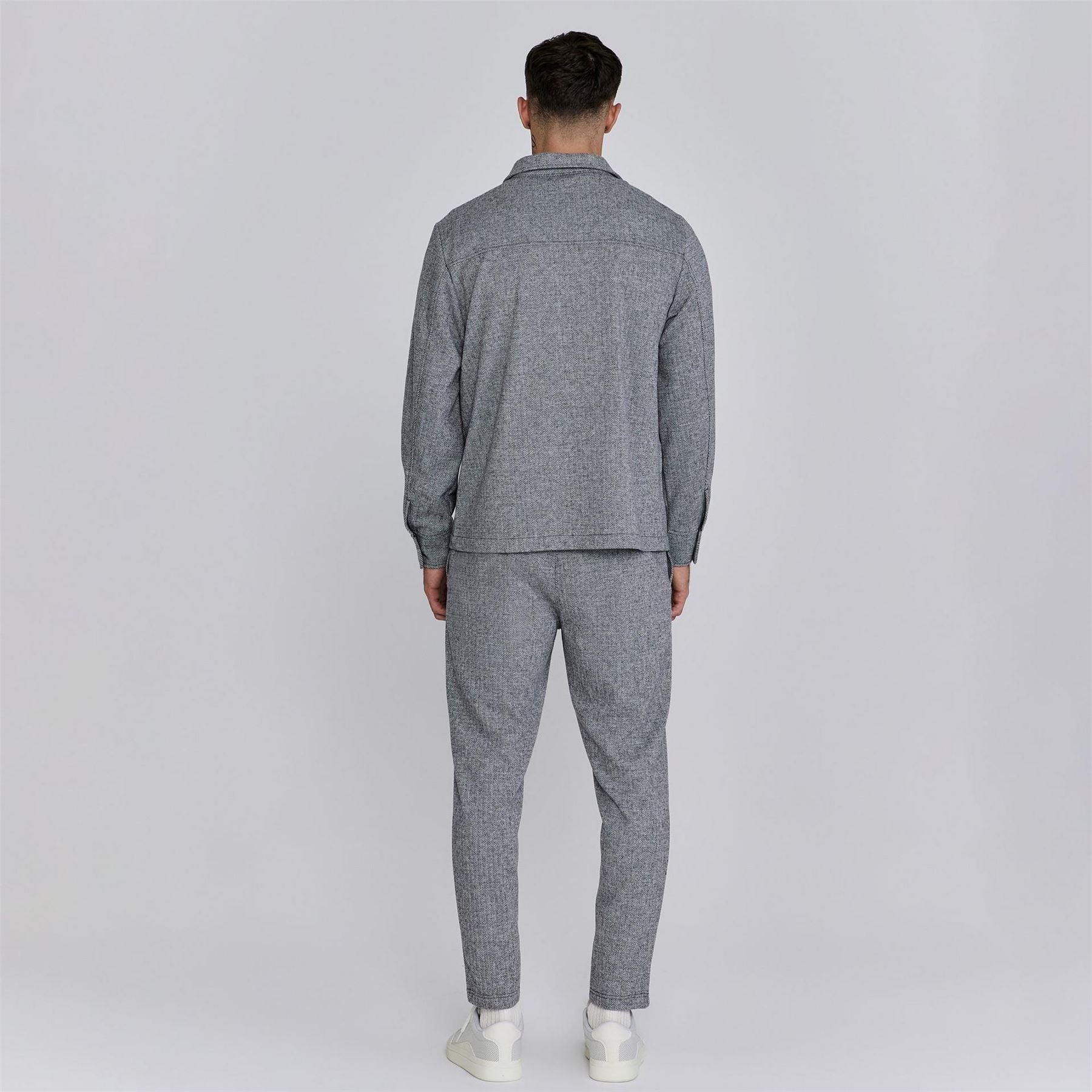 SikSilk Herringbone Snap Button Overshirt with Chest Pocket