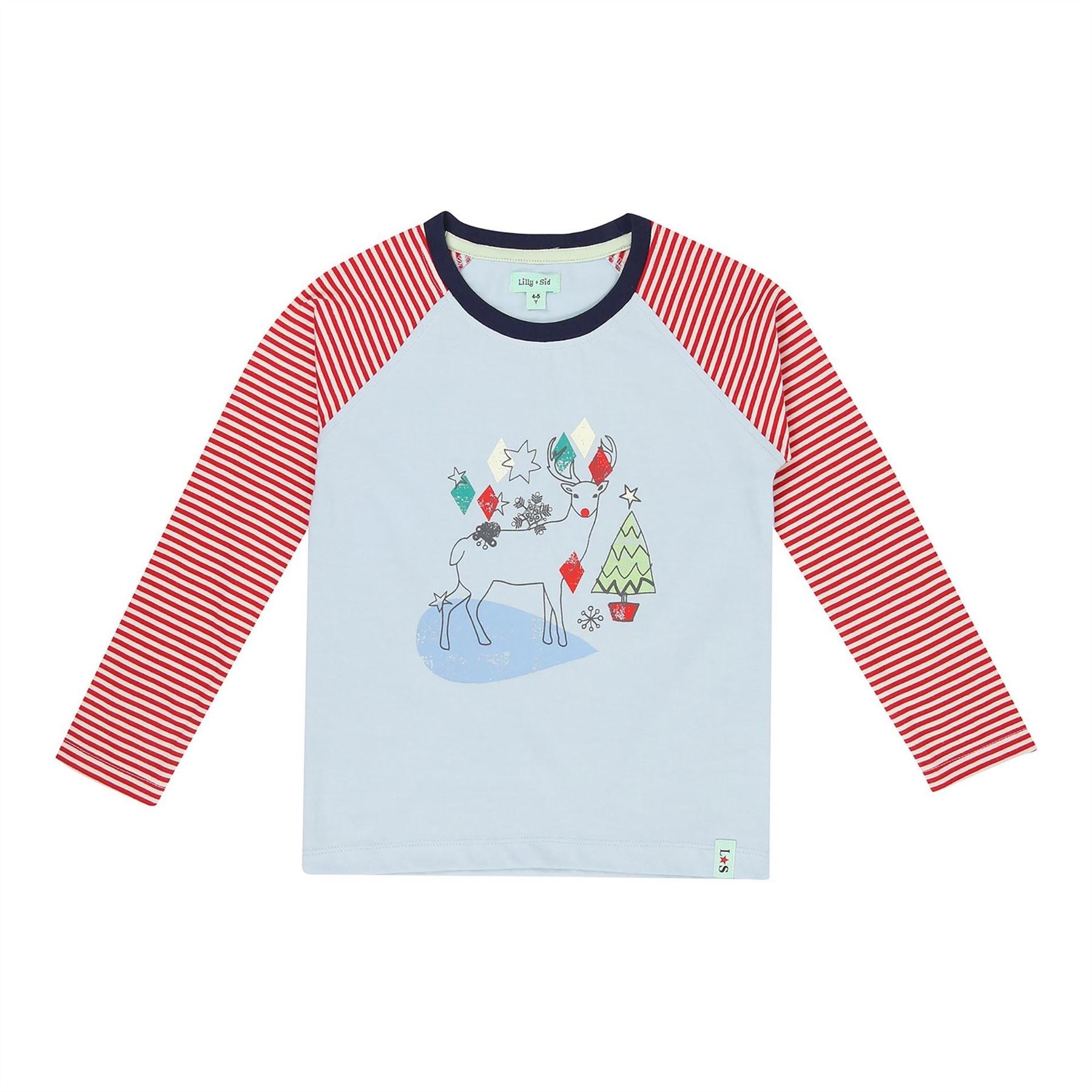 Lilly and Sid Raglan Sleeve Reindeer Graphic T-Shirt