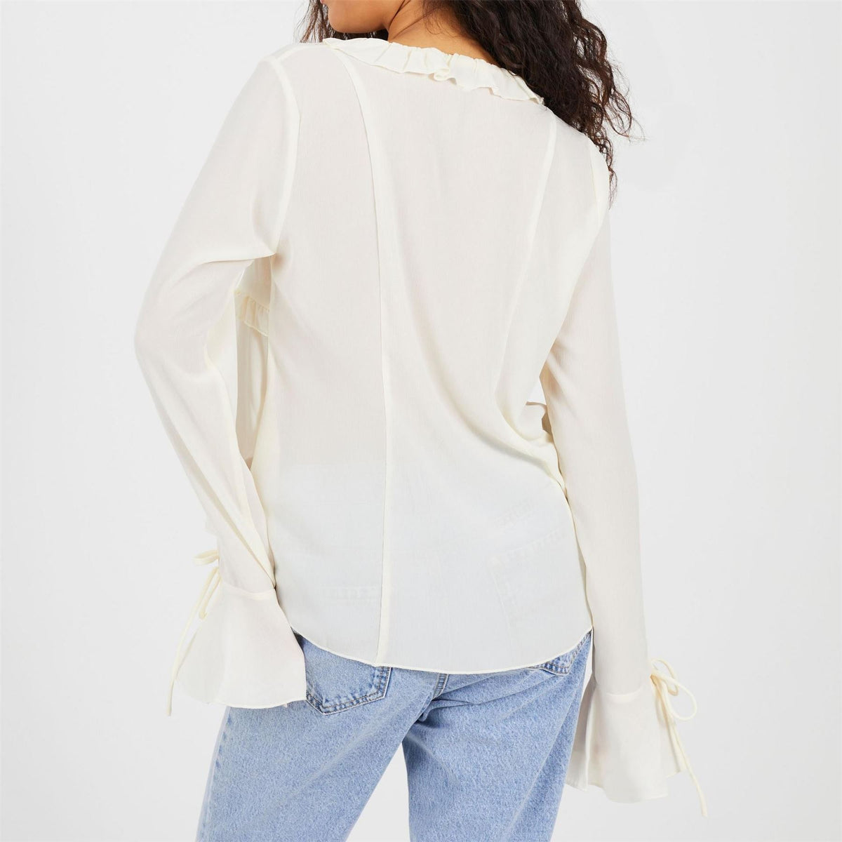 Brave Soul Womens Long Sleeve Frill Top With Front Tie Detail