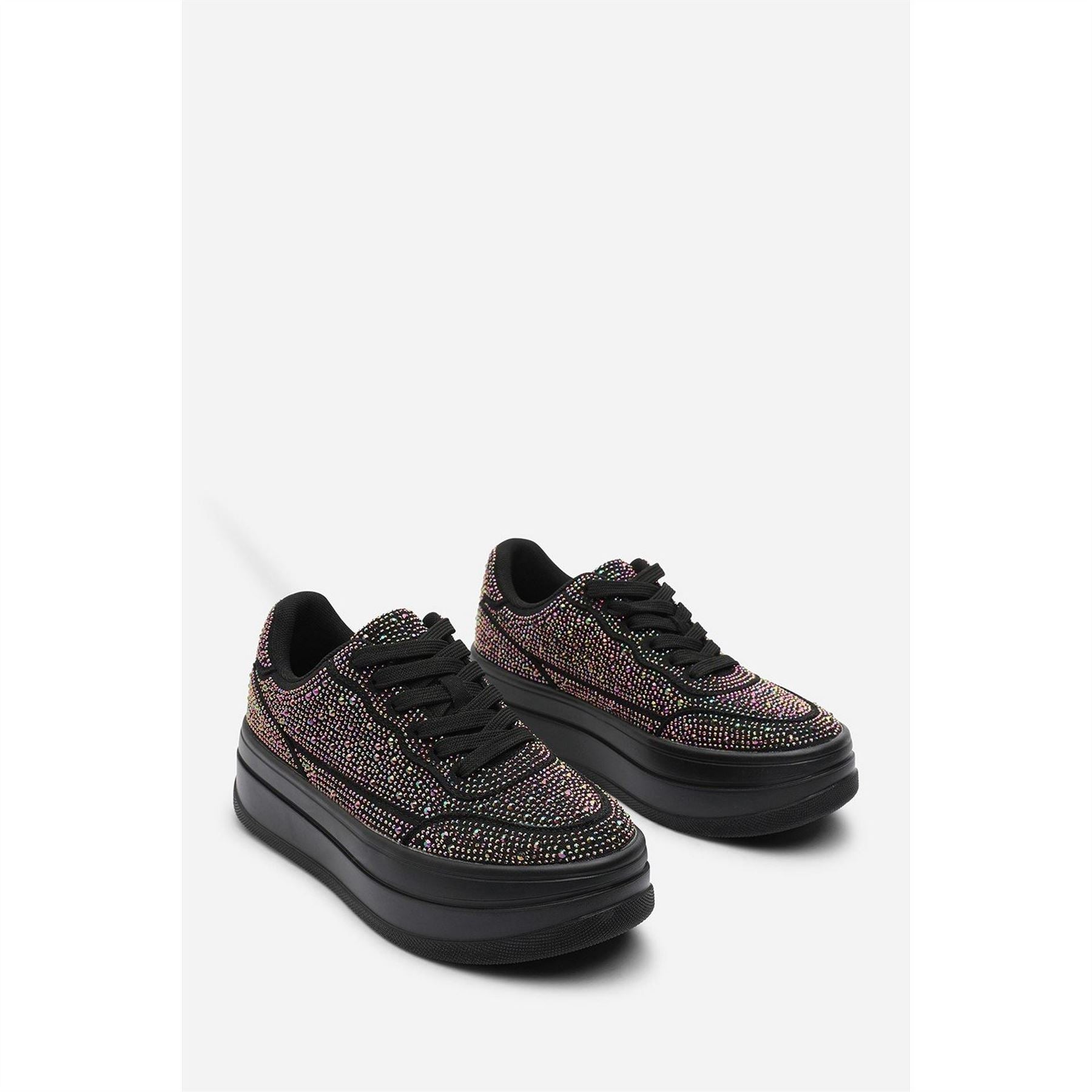 Wheres That From Wedge Lace Up Trainer With Diamante Detail