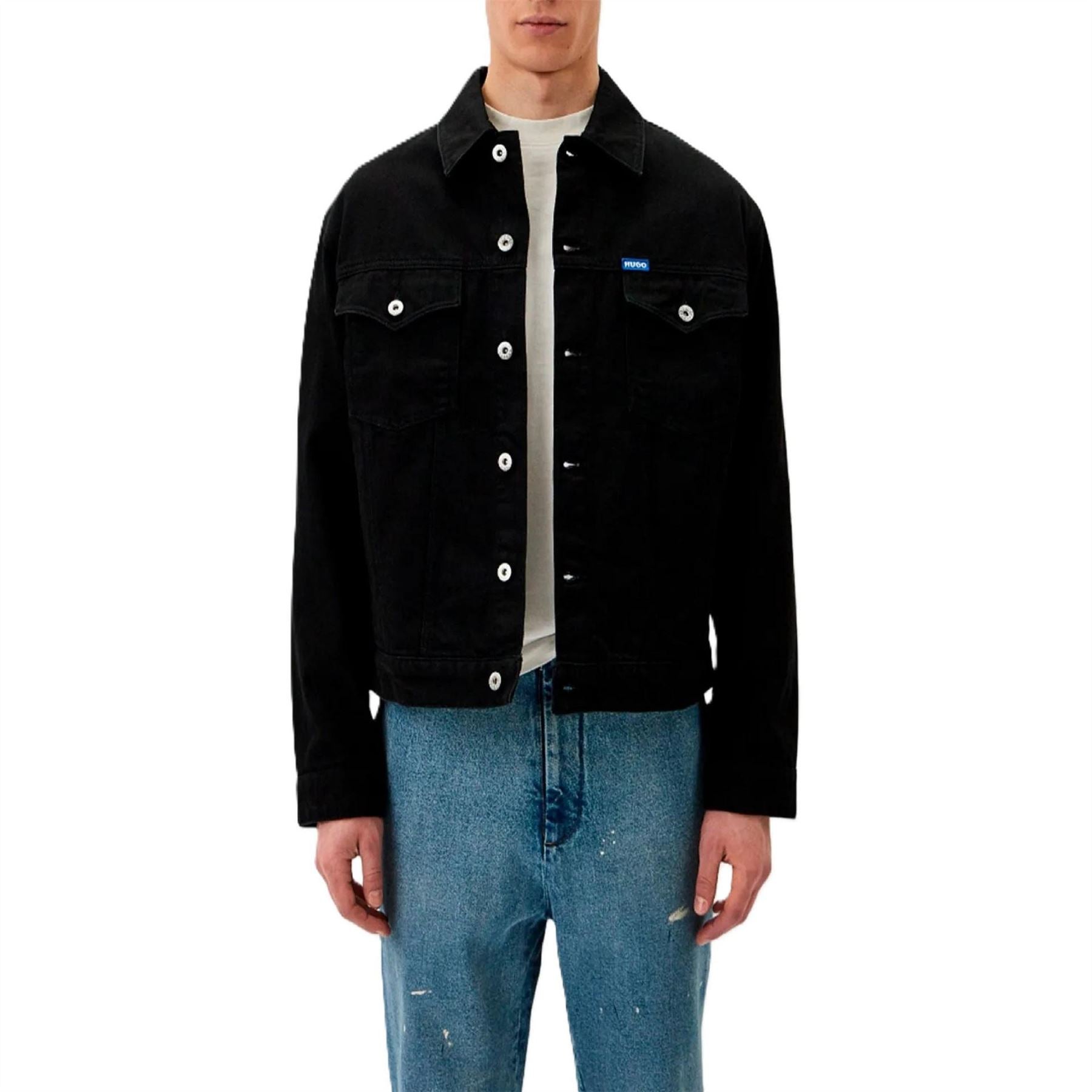 Hugo Dex Solid Patterned Trucker Jacket with Chest Pocket