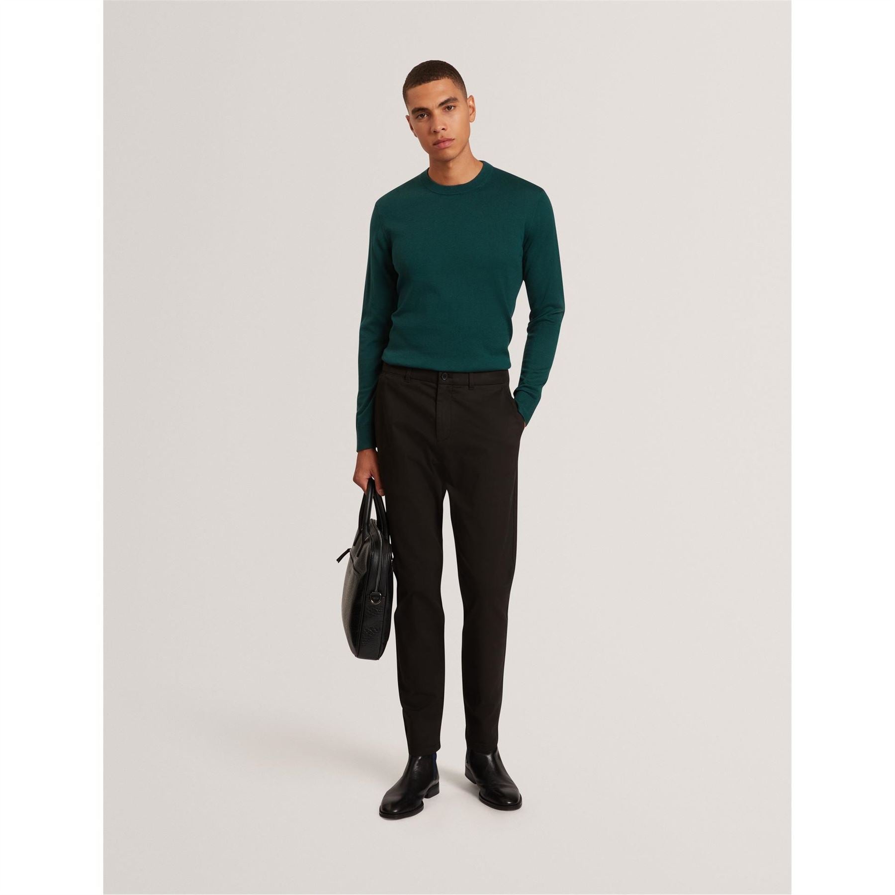 Ted Baker Merino Crew Neck Ribbed Collar Long Sleeve Sweater