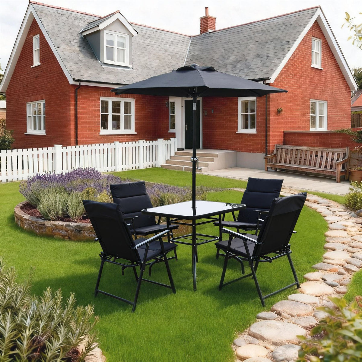 Linea Piece Glass Top Weather Resistant Garden Furniture Set