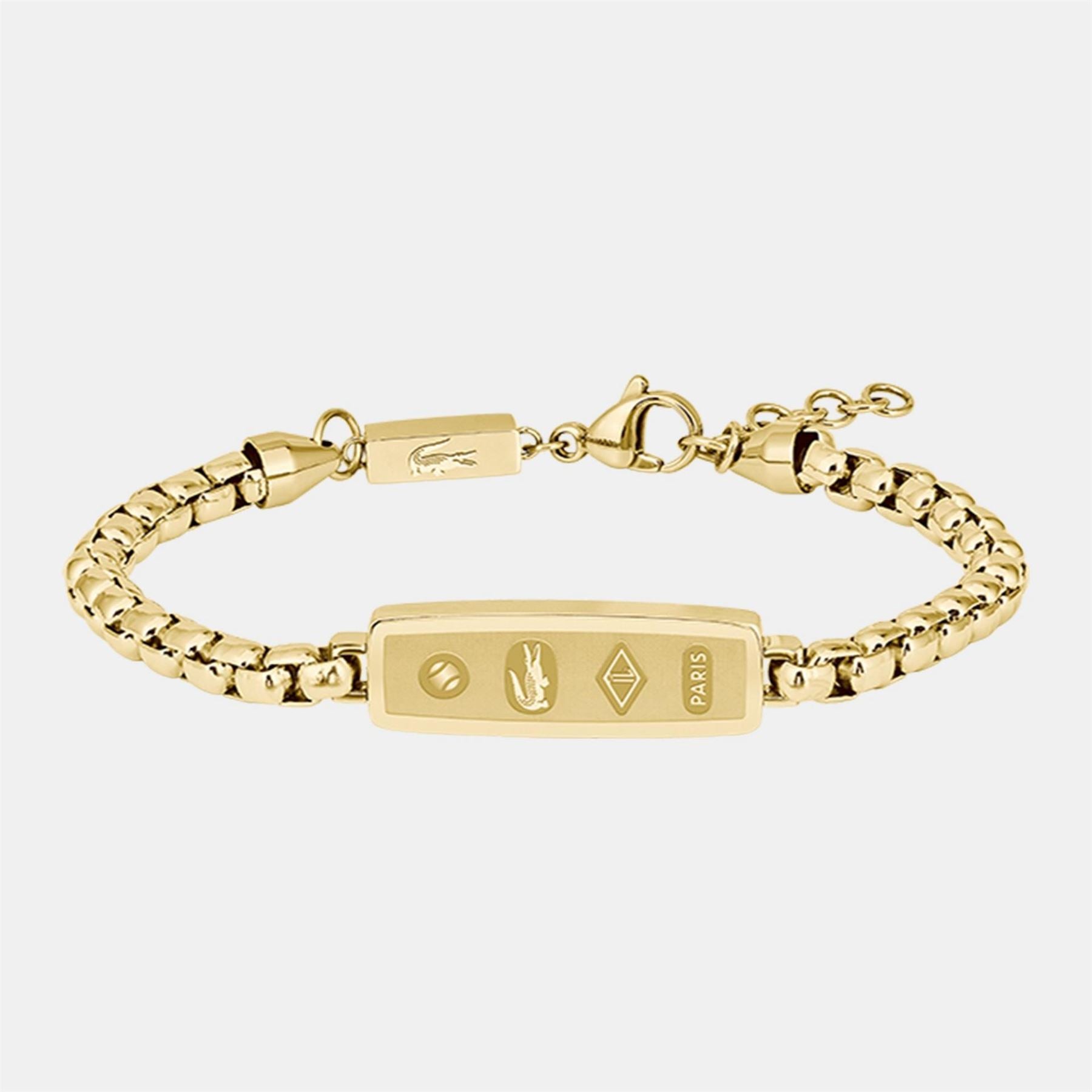 Lacoste Mens District Gold Ip Reversible Pendant Bracelet