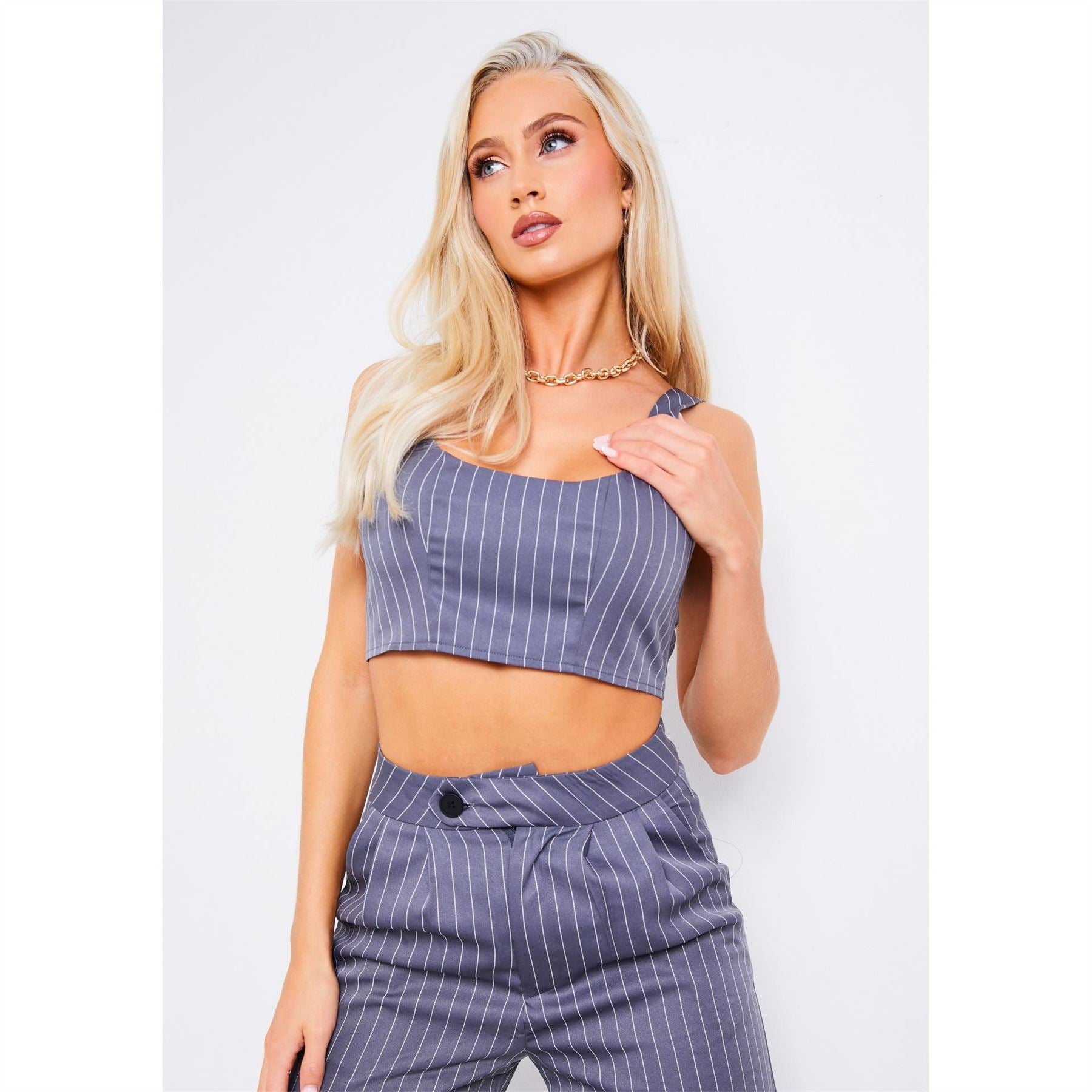 Missy Empire Scoop Neck Tailored Pinstripe Top