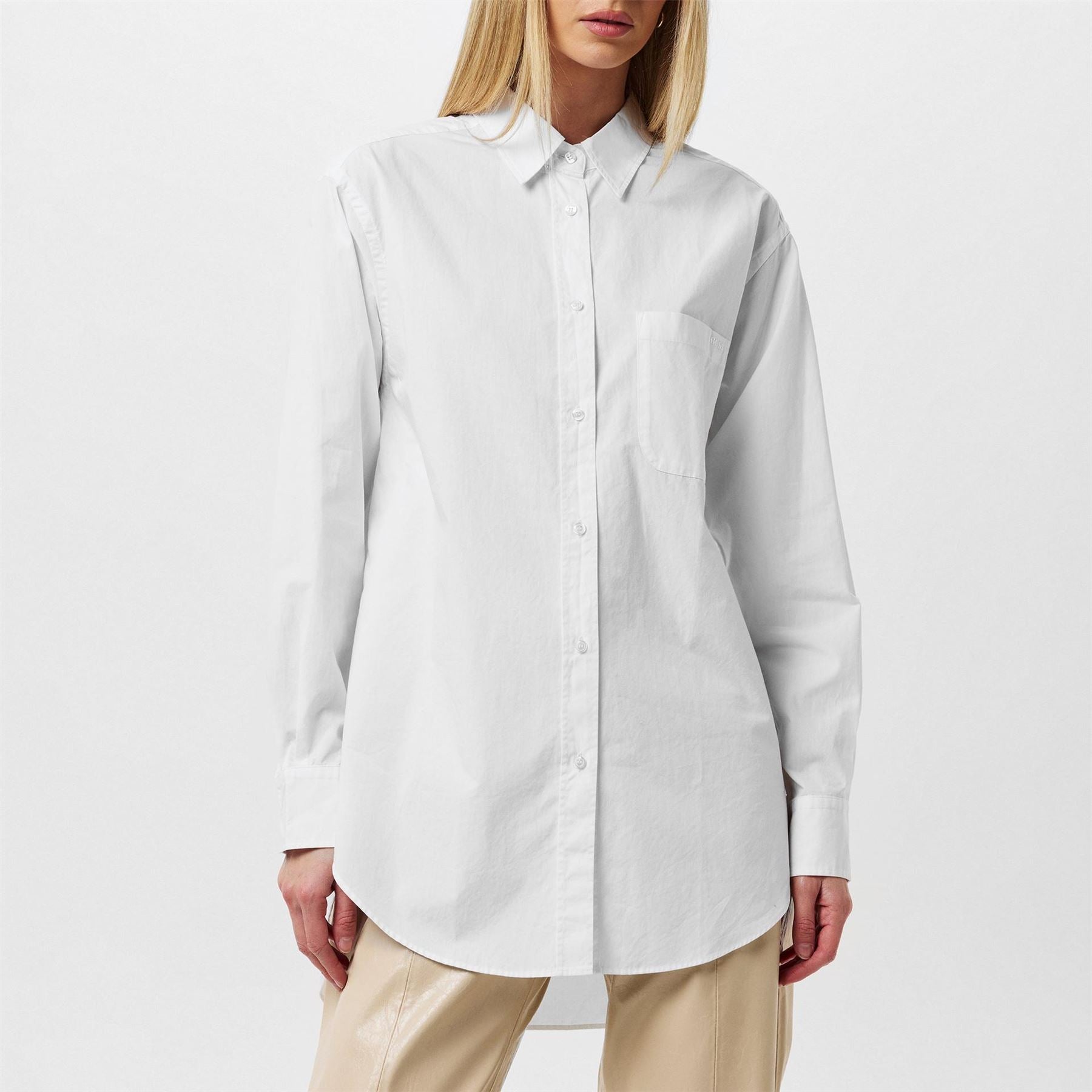 Boss Bostucci Button Down Blouse, Lightweight Semi Sheer Cotton Shirt