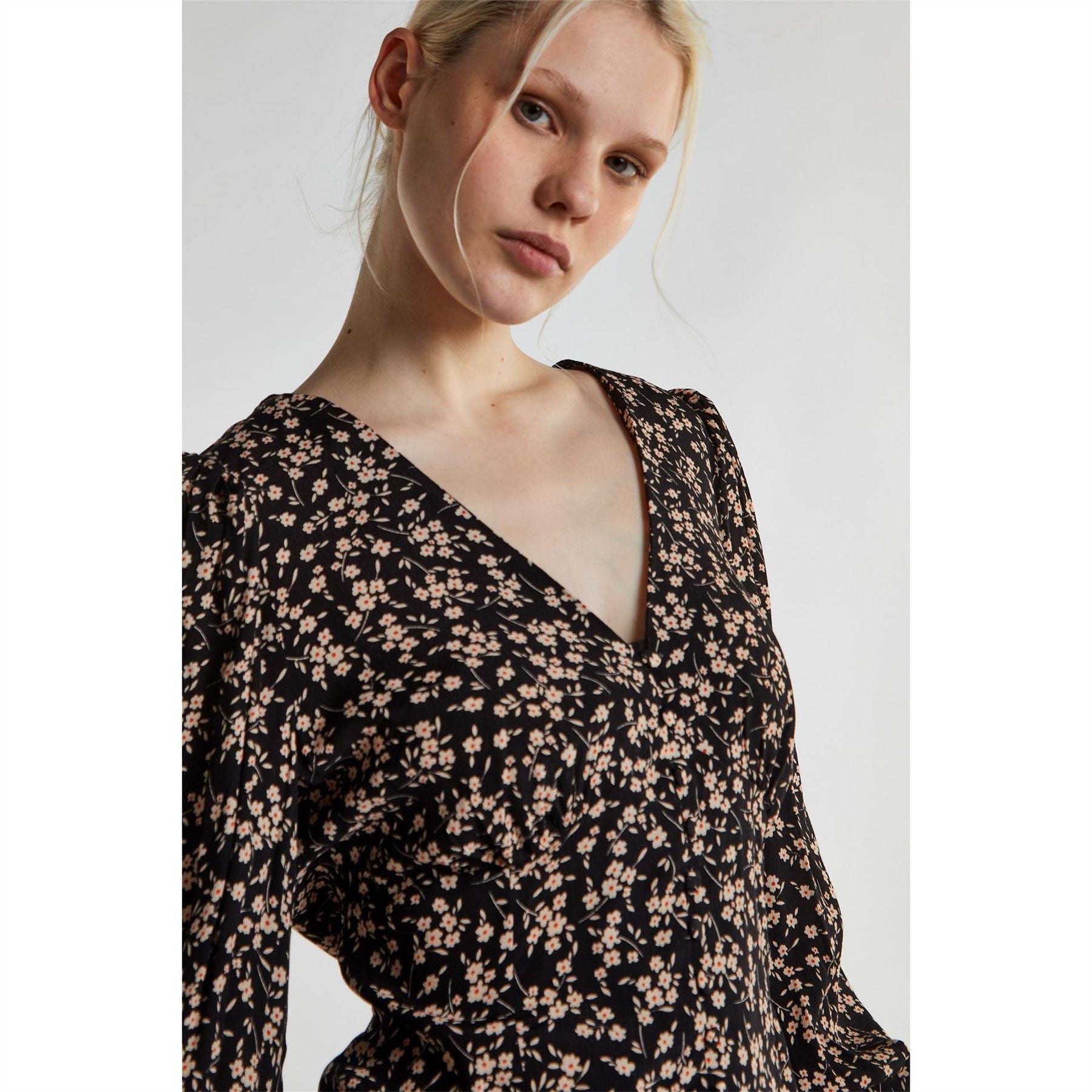 Glamorous Black Ditsy Print Button Front Top