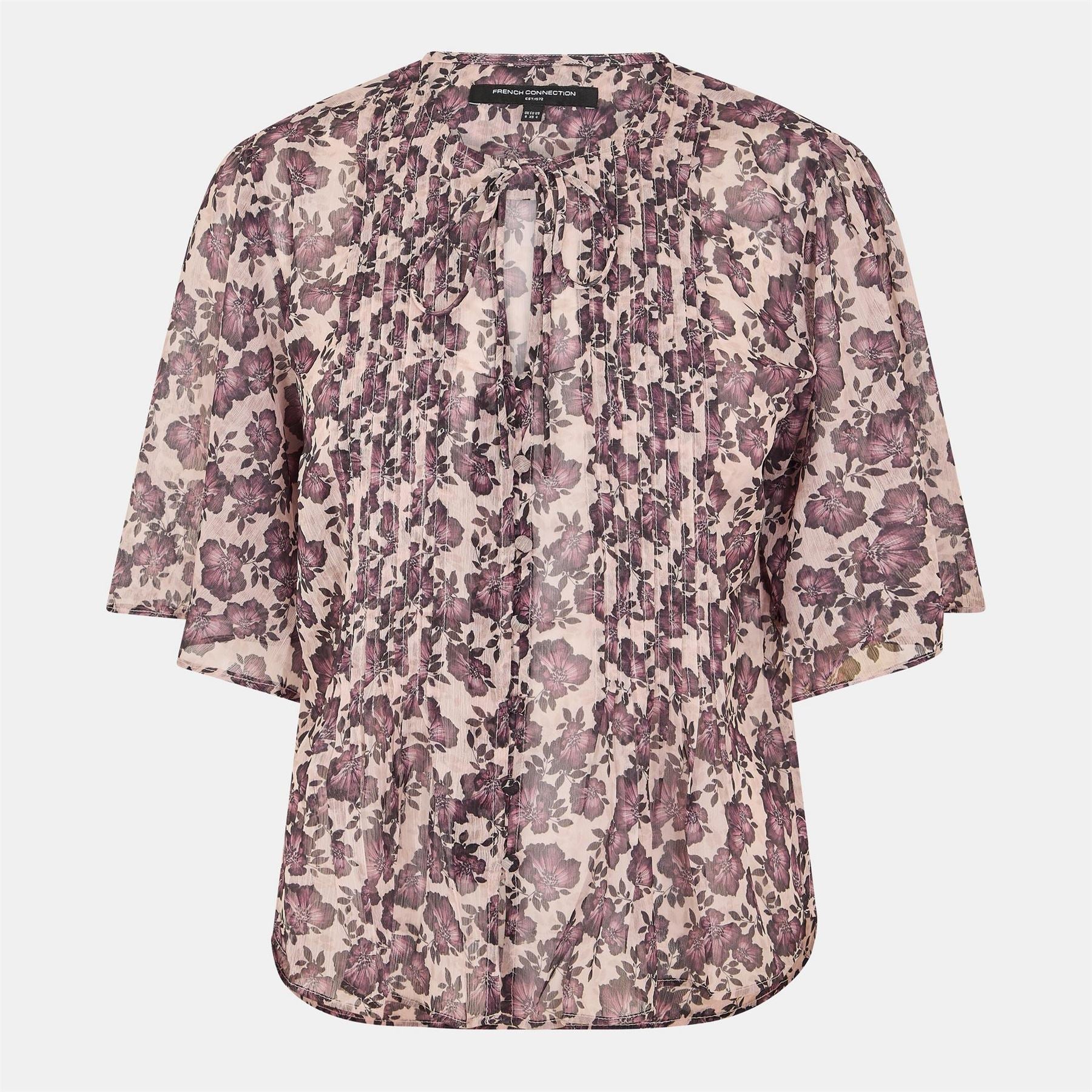French Connection Elyse Relaxed Fit Puff Sleeve Tie Neck Blouse