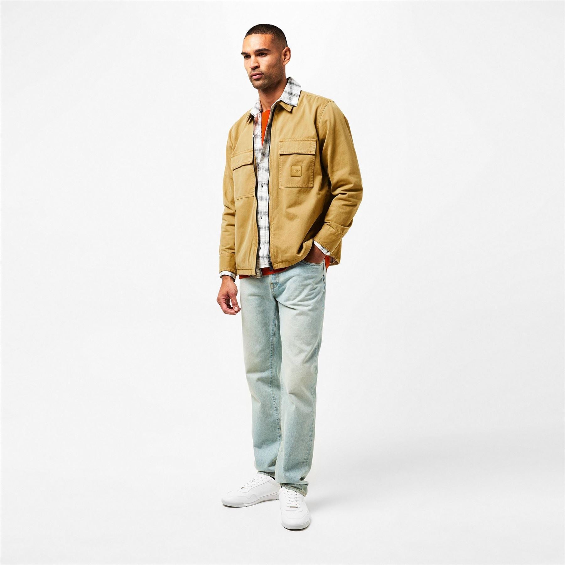 Boss Solid Patterned Snap Button Overshirt