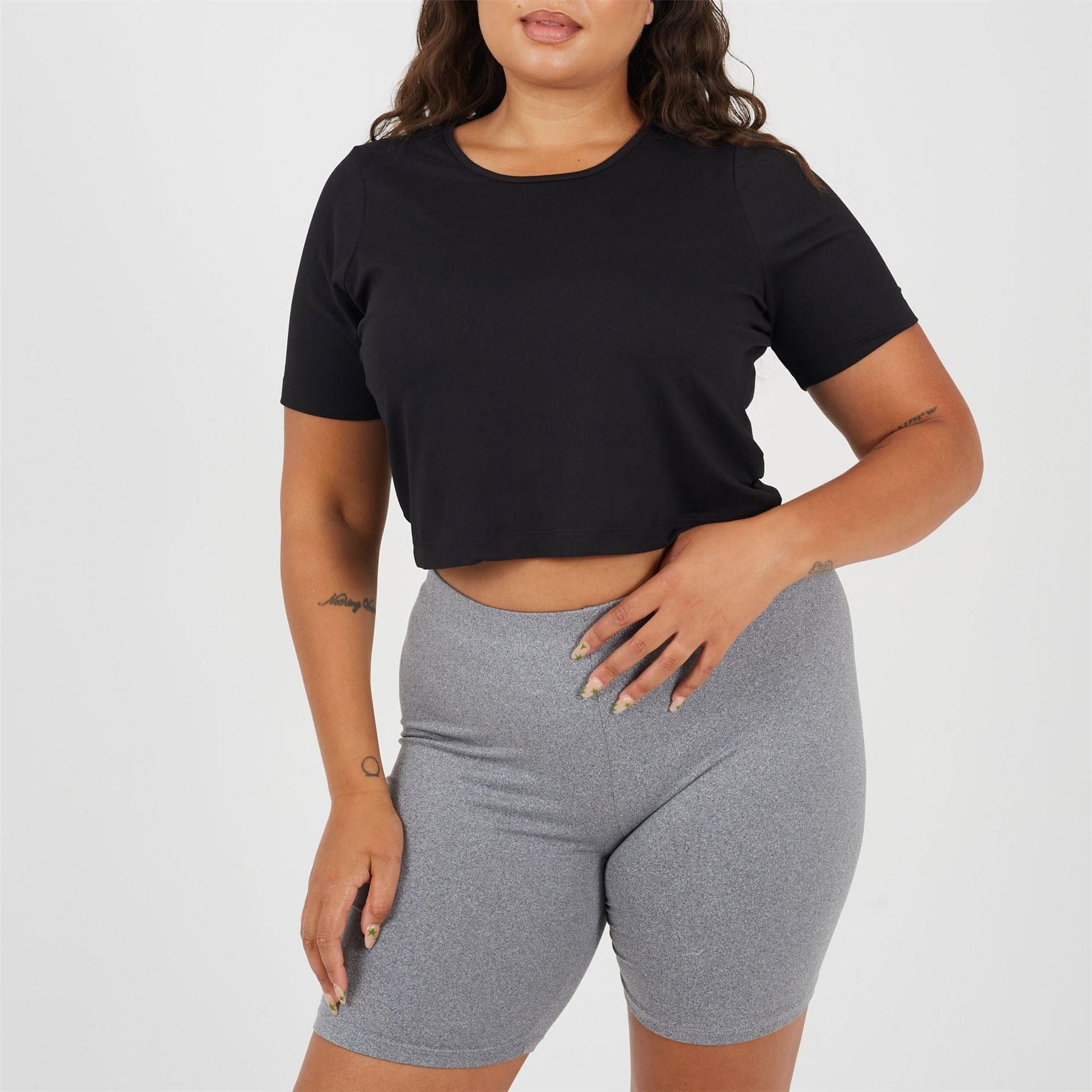 Brave Soul Womens Plus Size Cropped Round Neck T-Shirt