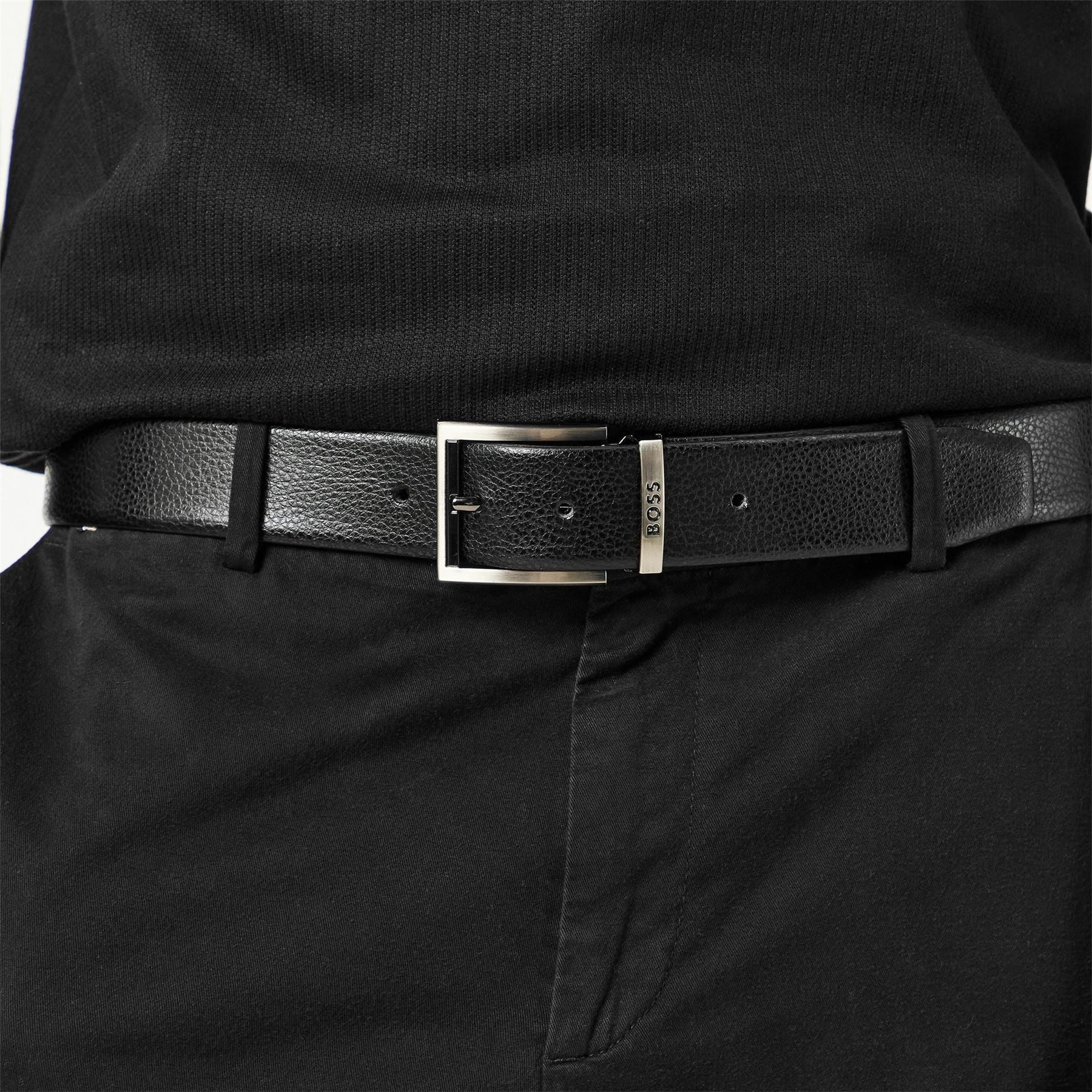 Boss Leather Pin Buckle Belt with Metal Logo