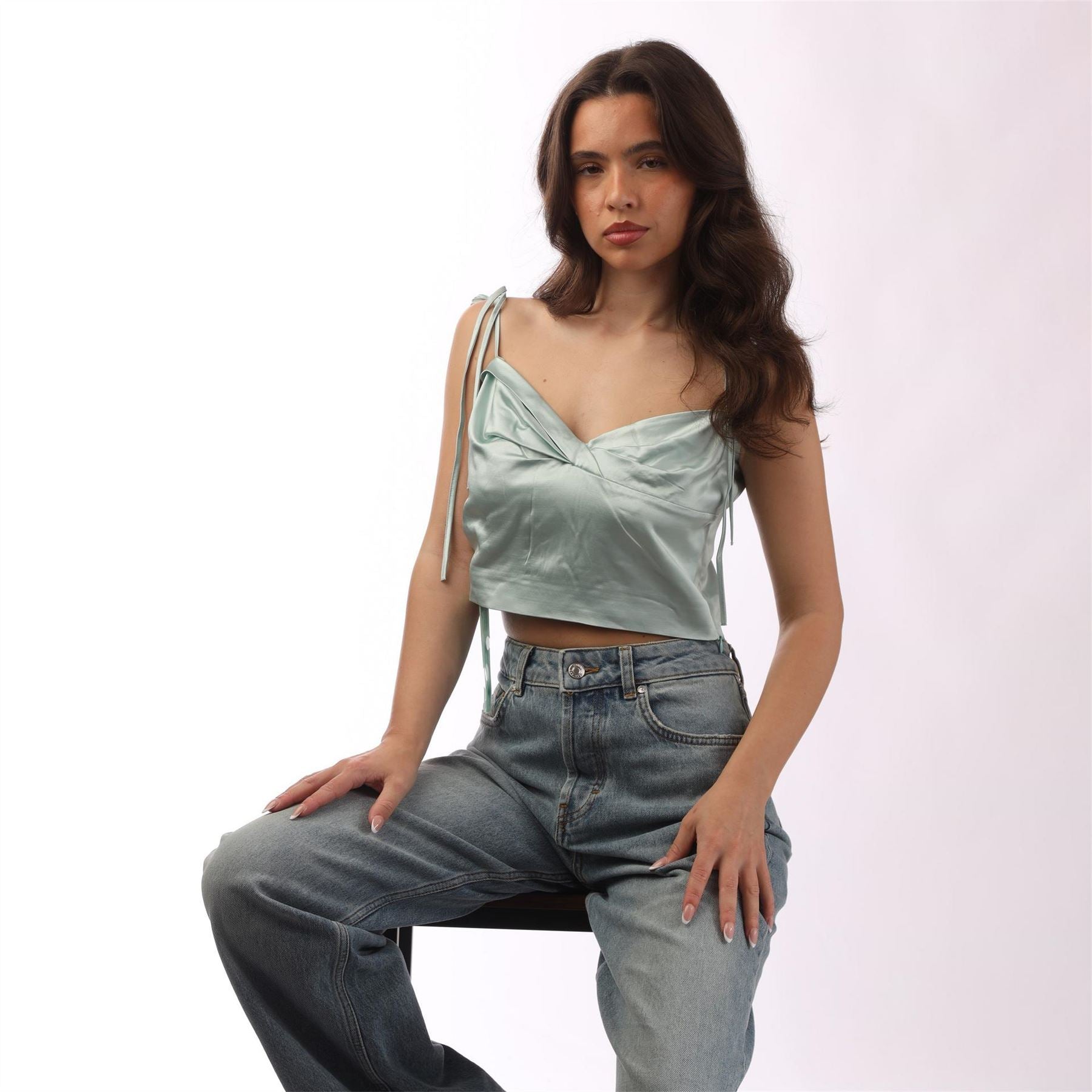 Off White Twisted Cropped Slim Fit Tank