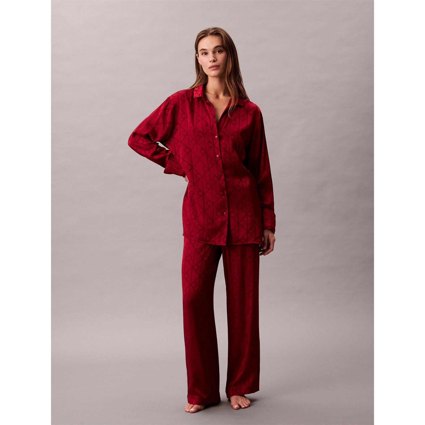 Calvin Klein Satin Collared Neck Long Sleeve Shirt