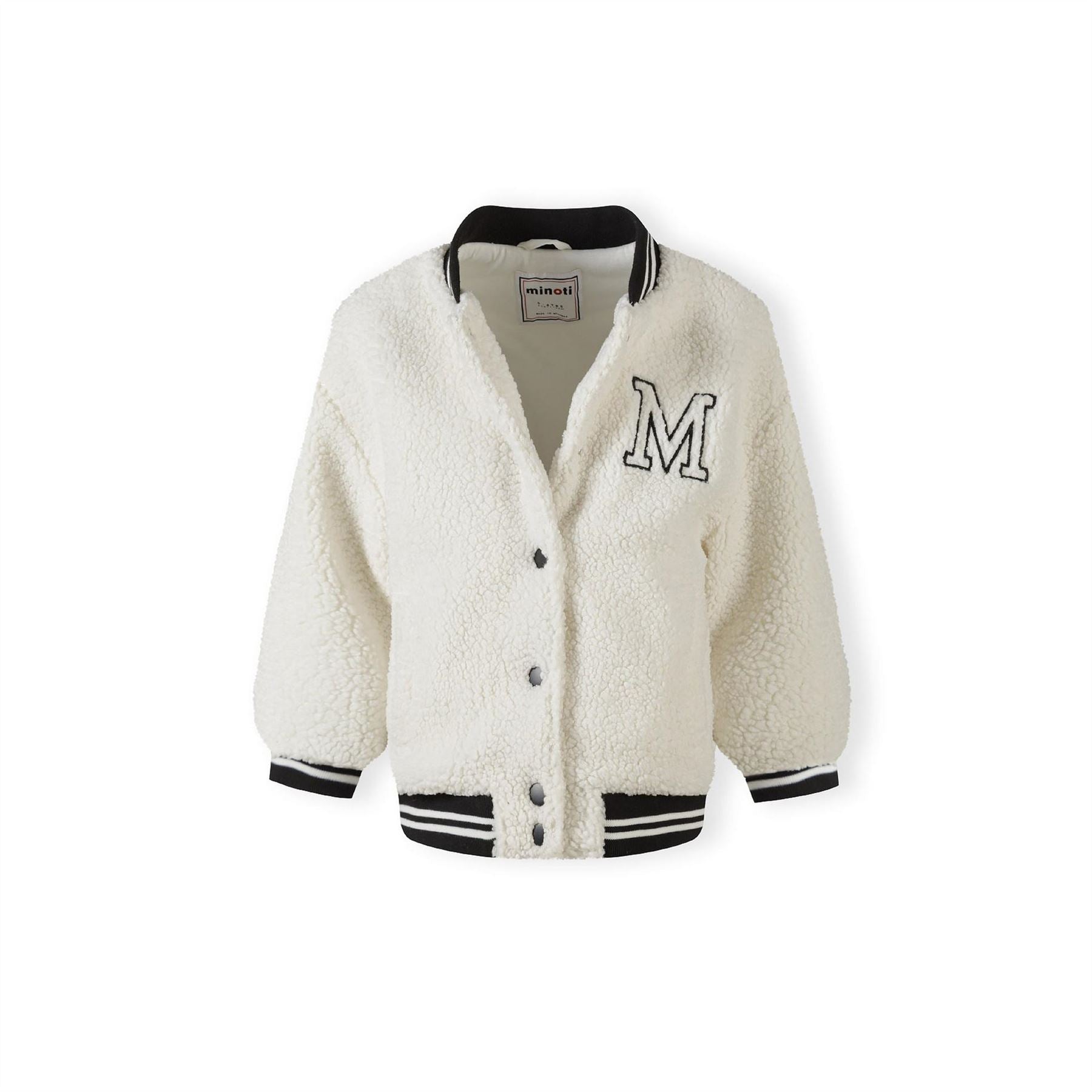 Minoti Girls Borg Baseball Jacket With Chest Embroidery Cream