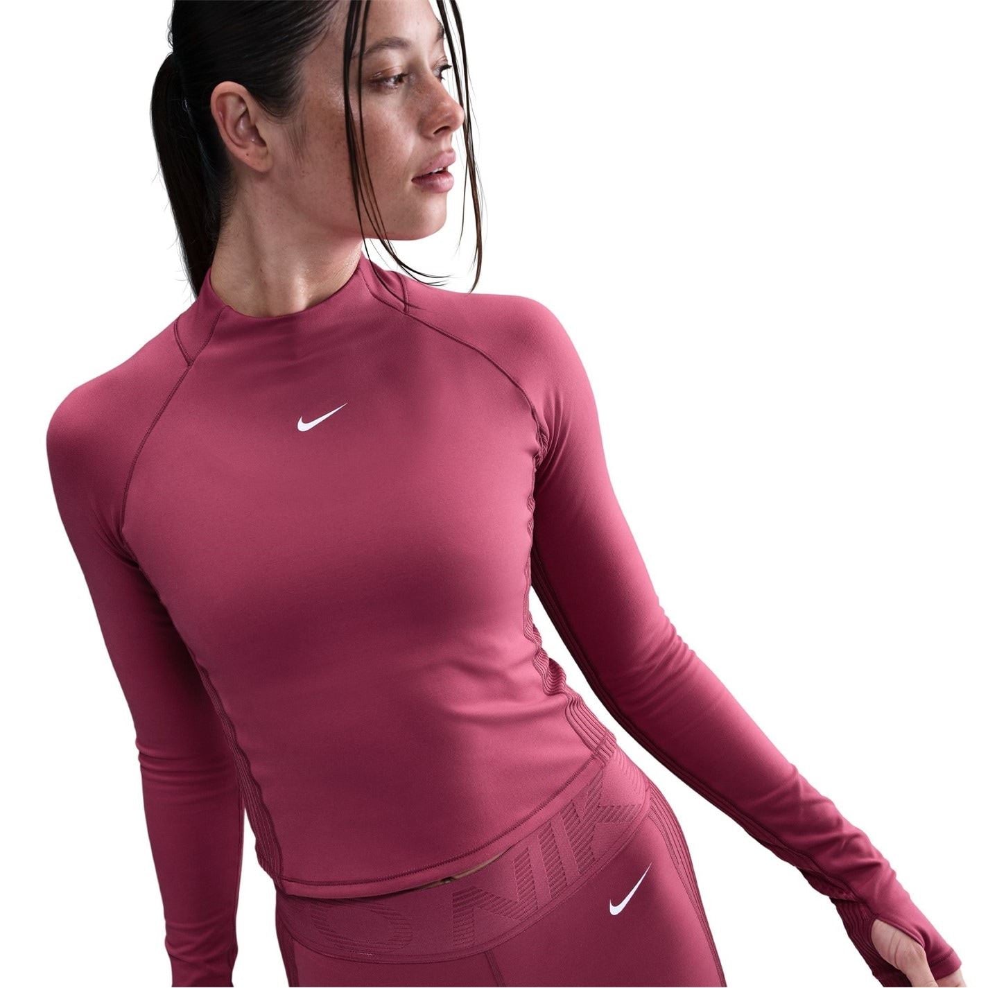 Nike Warm Mock Neck Long Sleeve Raglan Athletic Top