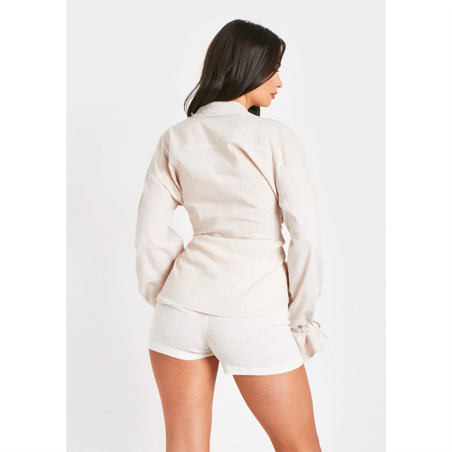 Missy Empire Beige Linen Tie FronT-Shirt