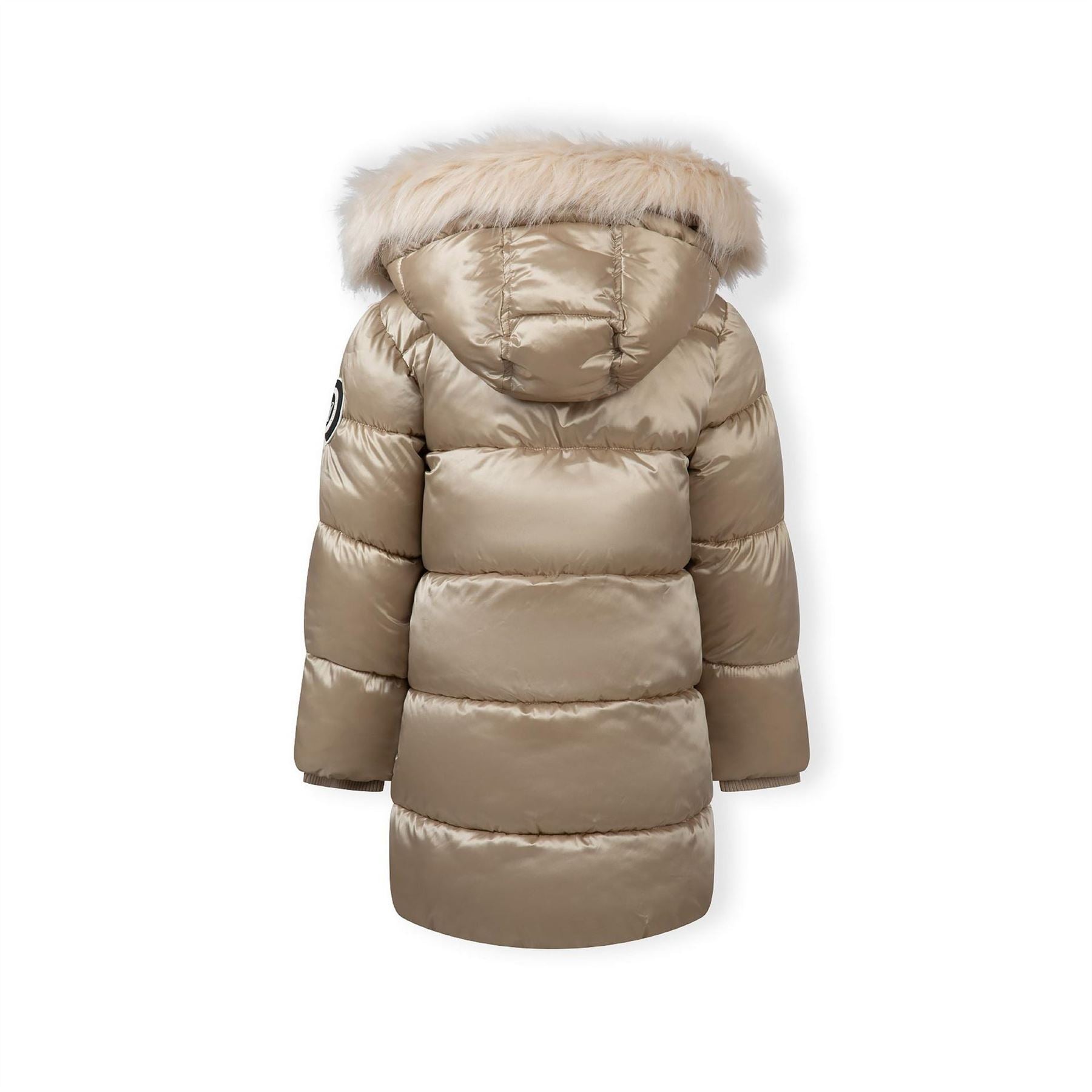 Minoti Girls Long Quilted Winter Coat With Faux Fur Trim Gold