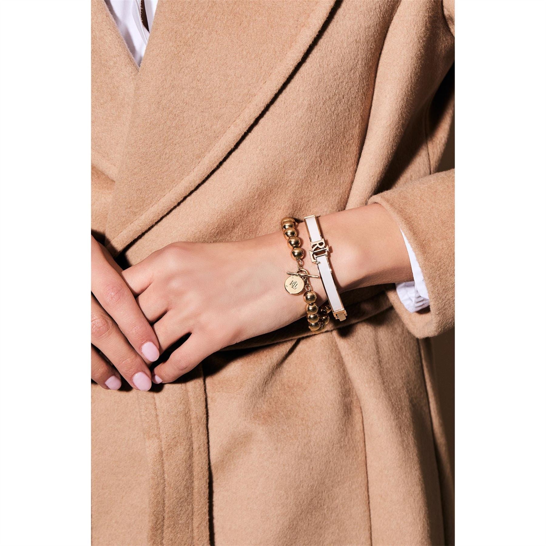 Lauren by Ralph Lauren Ralph Lauren White  And  Gold Logo Bangle