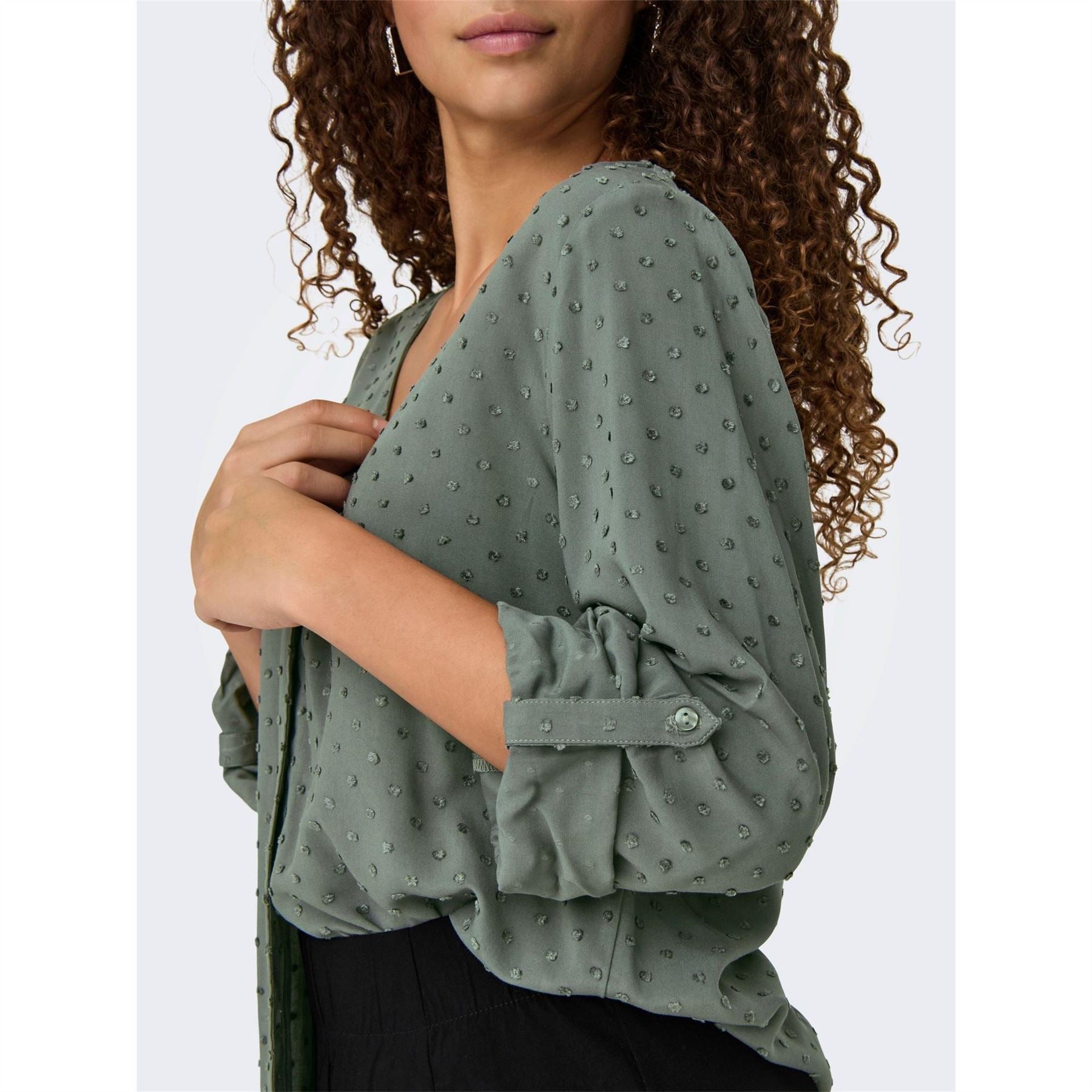 Only V-Neck Long Sleeve Button Tab Shirt