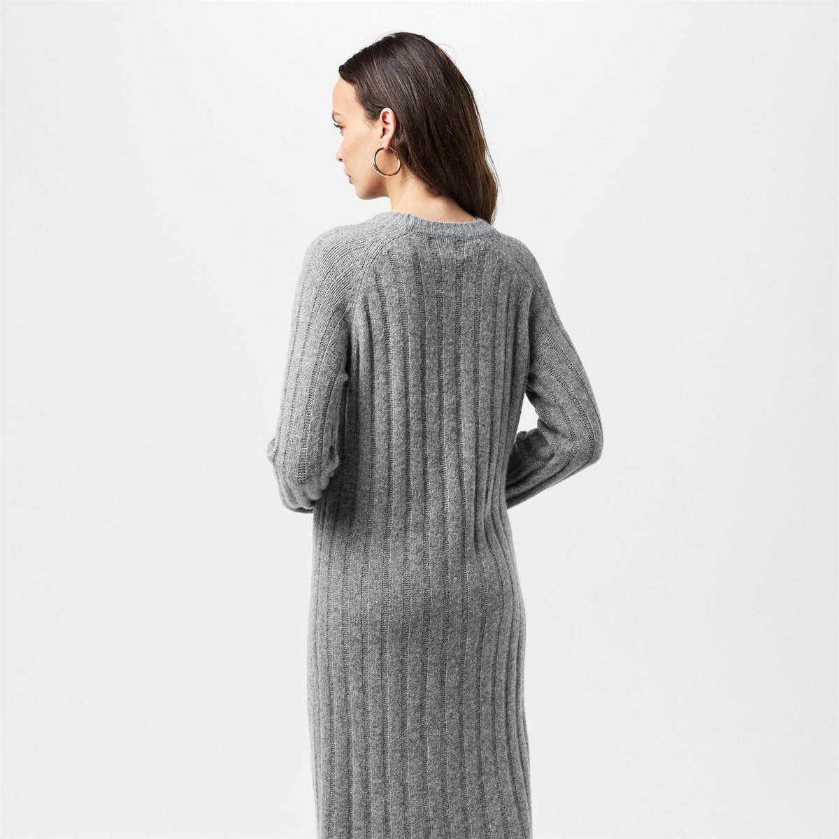 Pieces Knit Crew Neck Ribbed Cuff Midi Sweater Dress